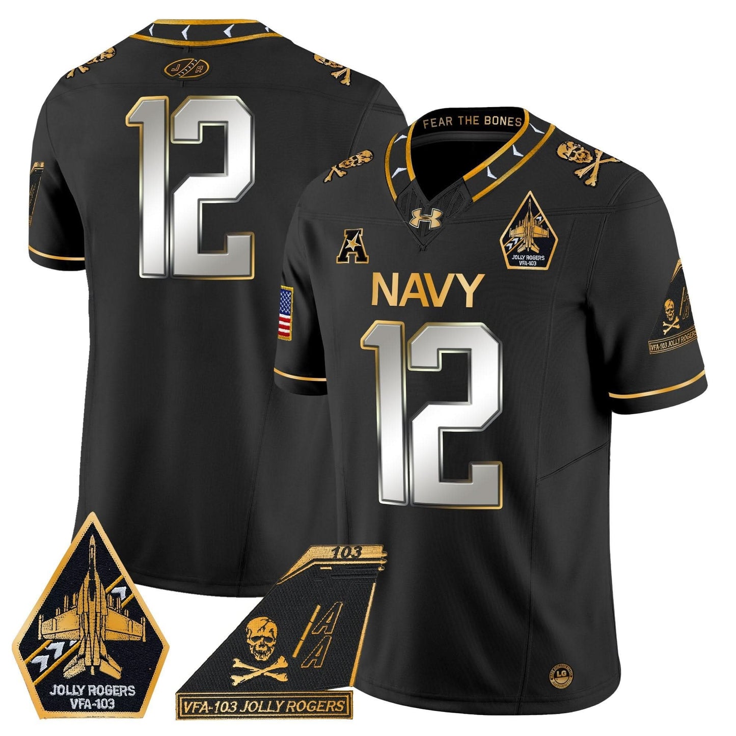 Navy Midshipmen 2024 Jolly Rogers Patch Gold Vapor Limited Jersey - All Stitched