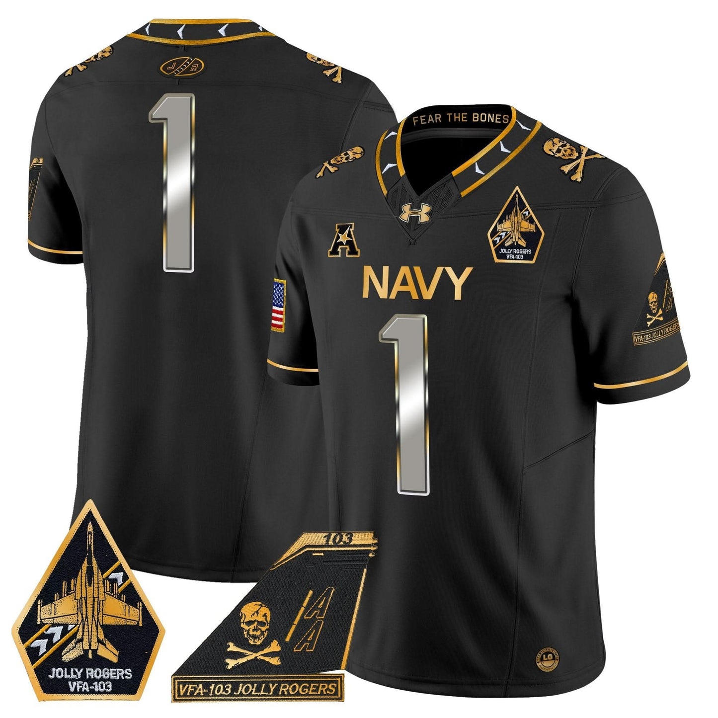 Navy Midshipmen 2024 Jolly Rogers Patch Gold Vapor Limited Jersey - All Stitched