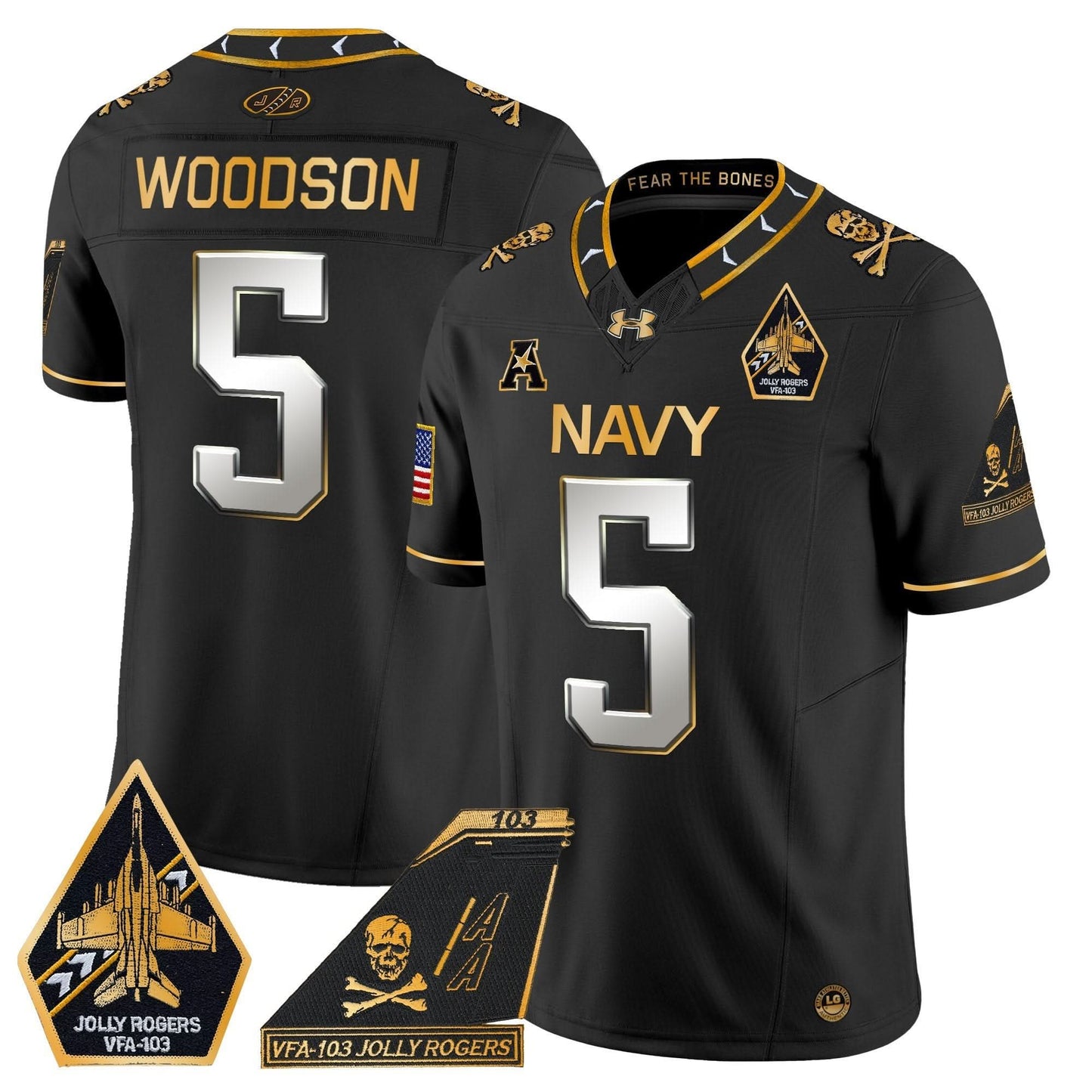 Navy Midshipmen 2024 Jolly Rogers Patch Gold Vapor Limited Jersey - All Stitched