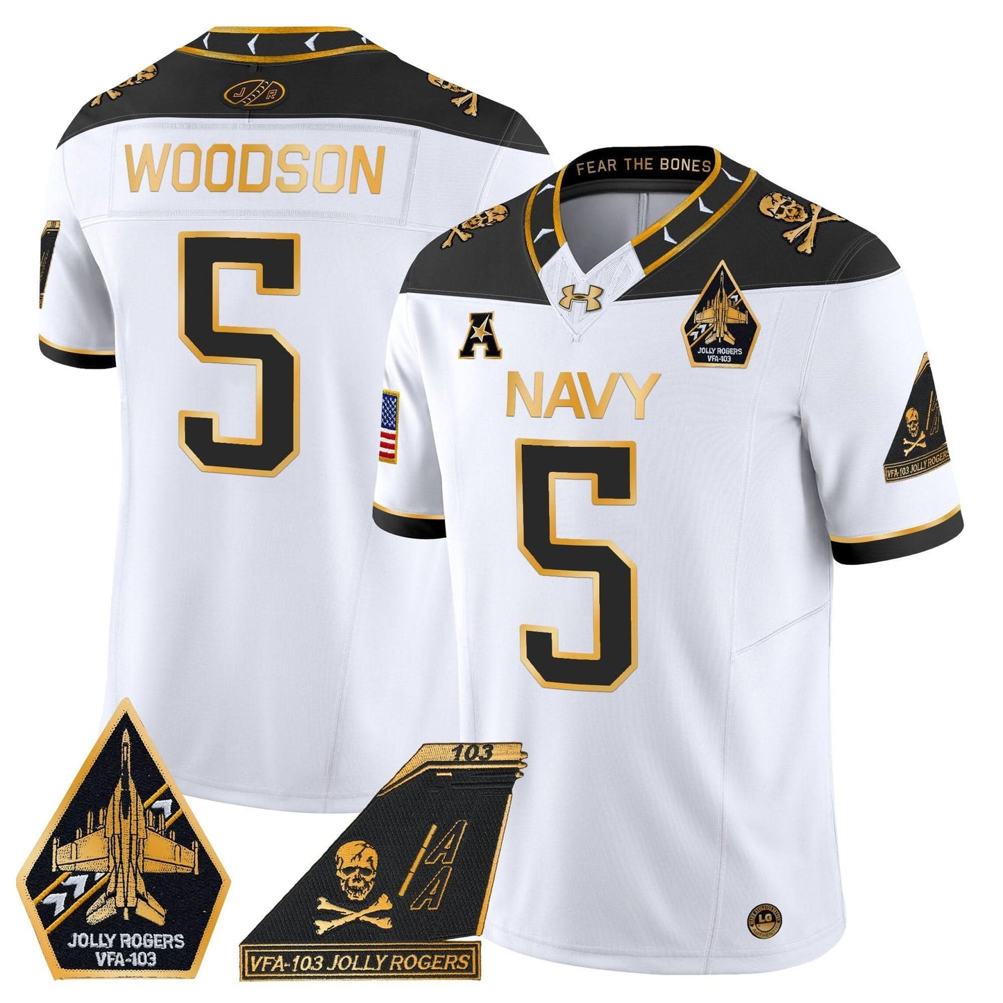 Navy Midshipmen 2024 Jolly Rogers Patch Gold Vapor Limited Jersey - All Stitched