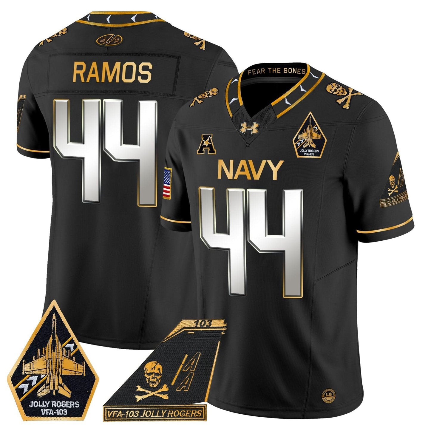 Navy Midshipmen 2024 Jolly Rogers Patch Gold Vapor Limited Jersey - All Stitched