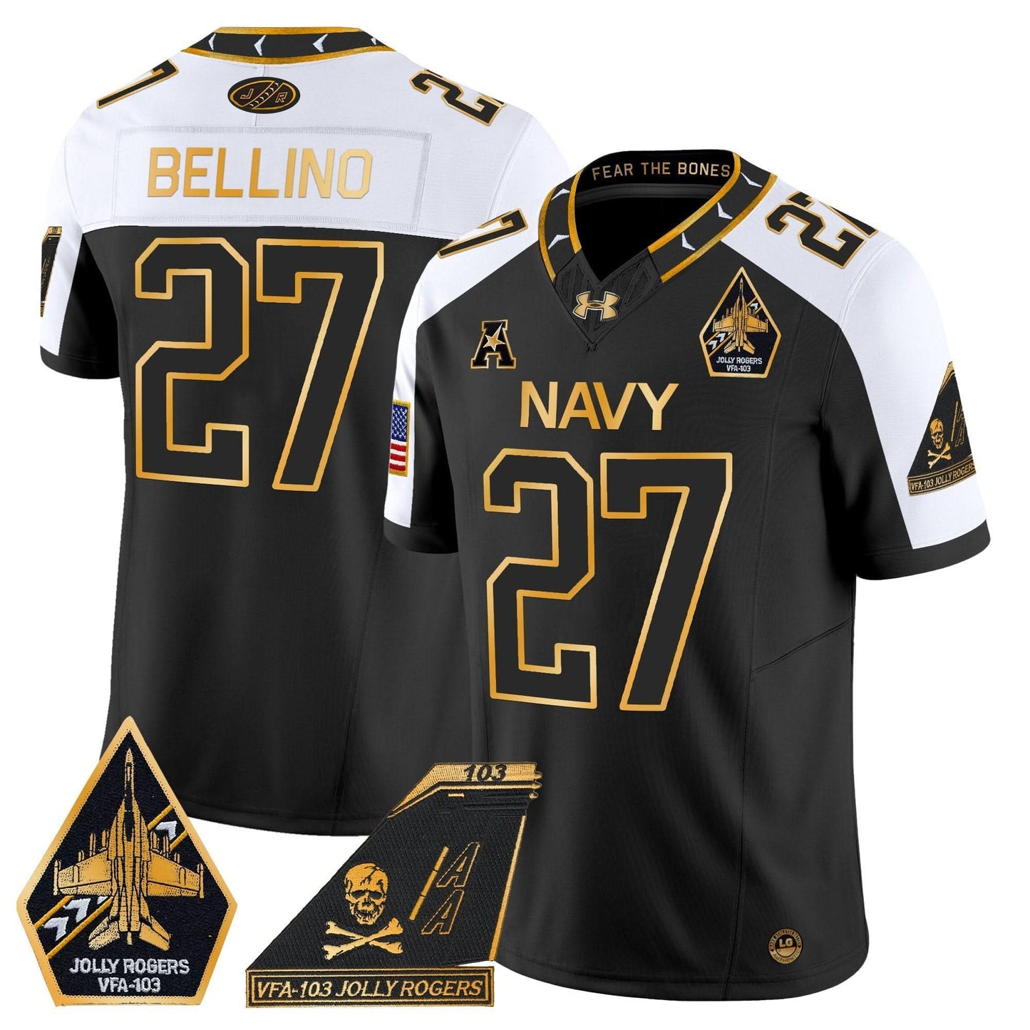 Navy Midshipmen 2024 Jolly Rogers Patch Gold Vapor Limited Jersey - All Stitched