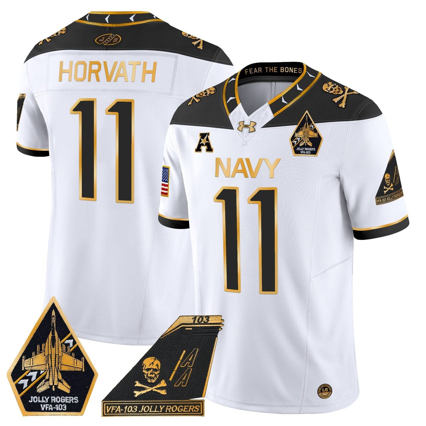 Navy Midshipmen 2024 Jolly Rogers Patch Gold Vapor Limited Jersey - All Stitched