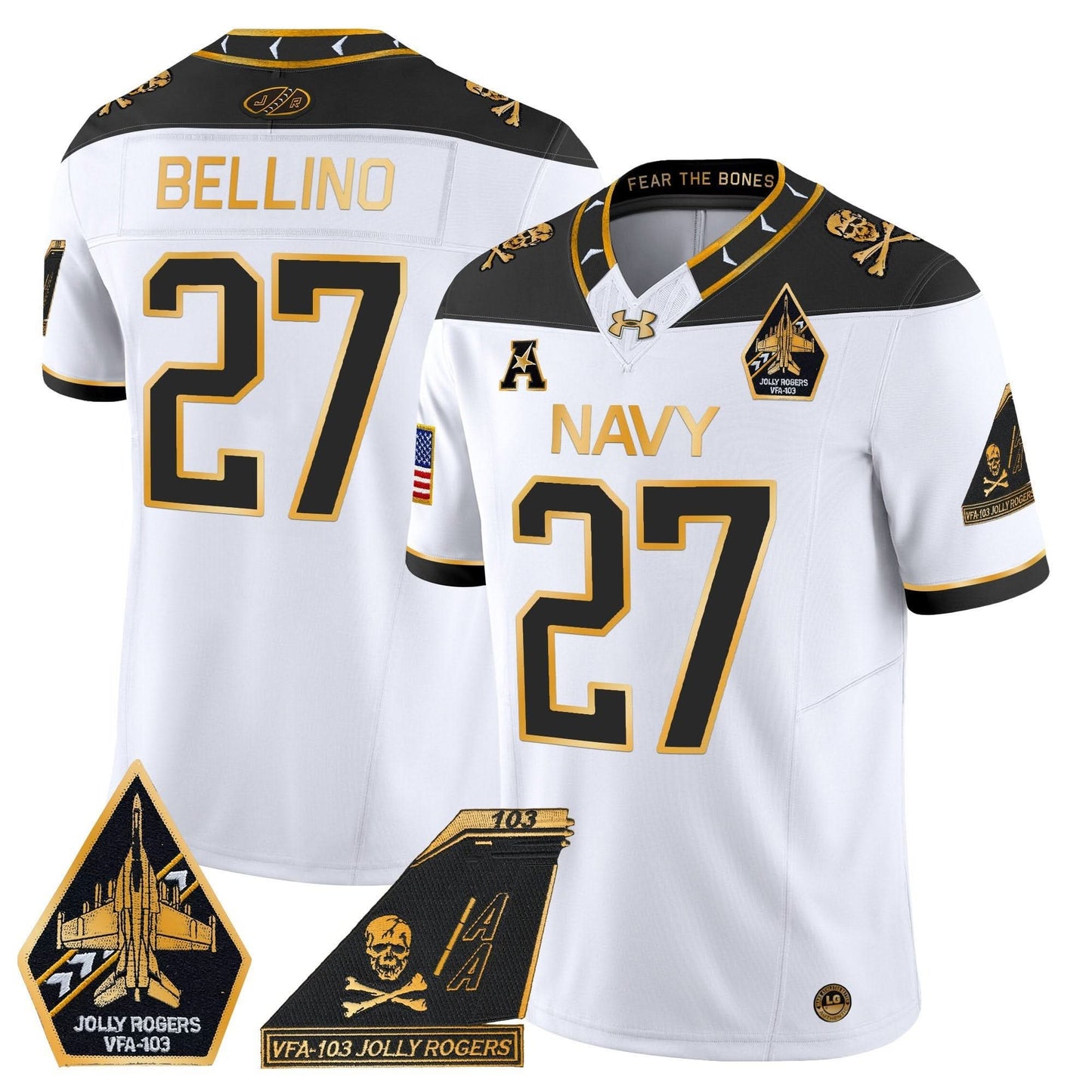 Navy Midshipmen 2024 Jolly Rogers Patch Gold Vapor Limited Jersey - All Stitched