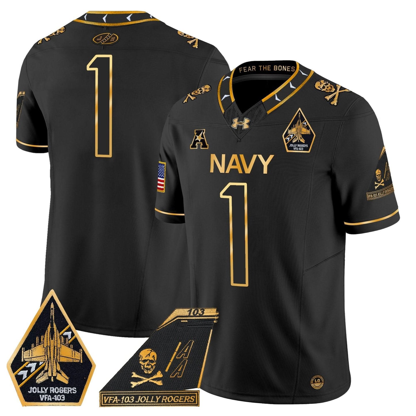 Navy Midshipmen 2024 Jolly Rogers Patch Gold Vapor Limited Jersey - All Stitched