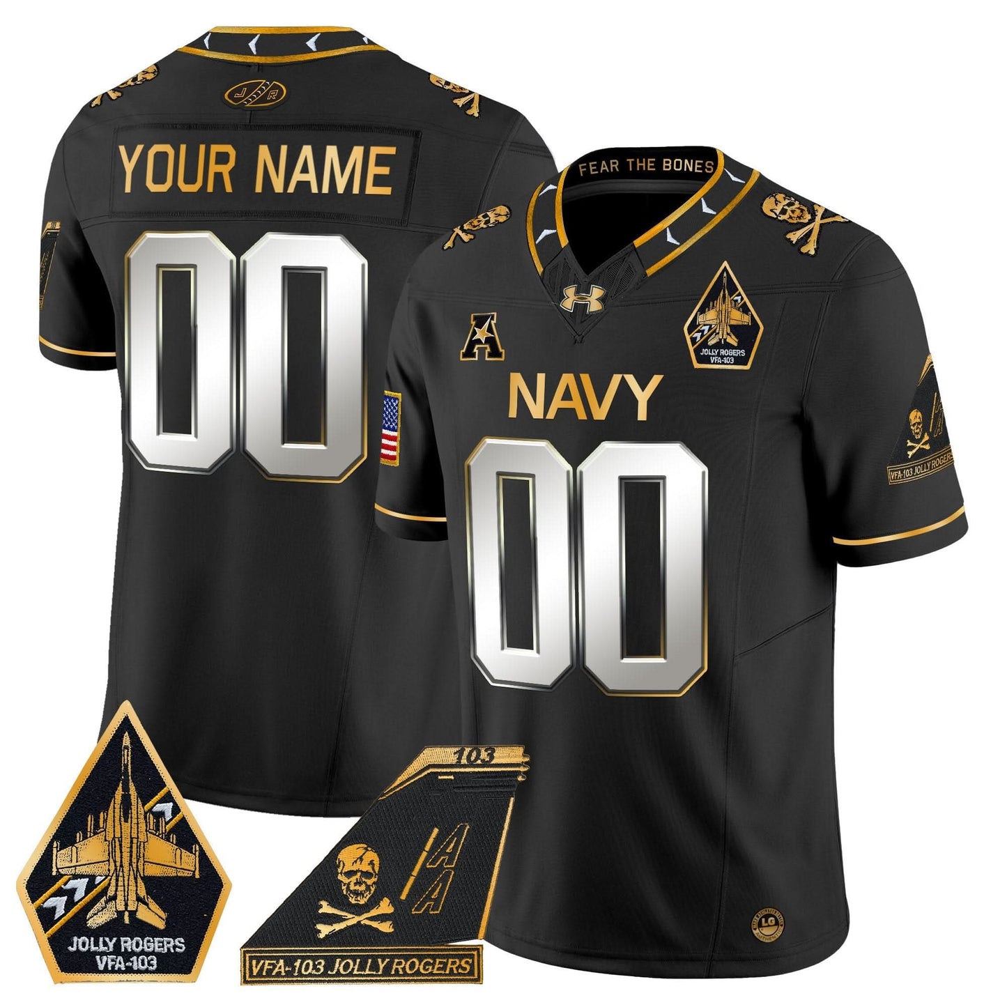 Navy Midshipmen 2024 Jolly Rogers Patch Gold Vapor Limited Custom Jersey - All Stitched