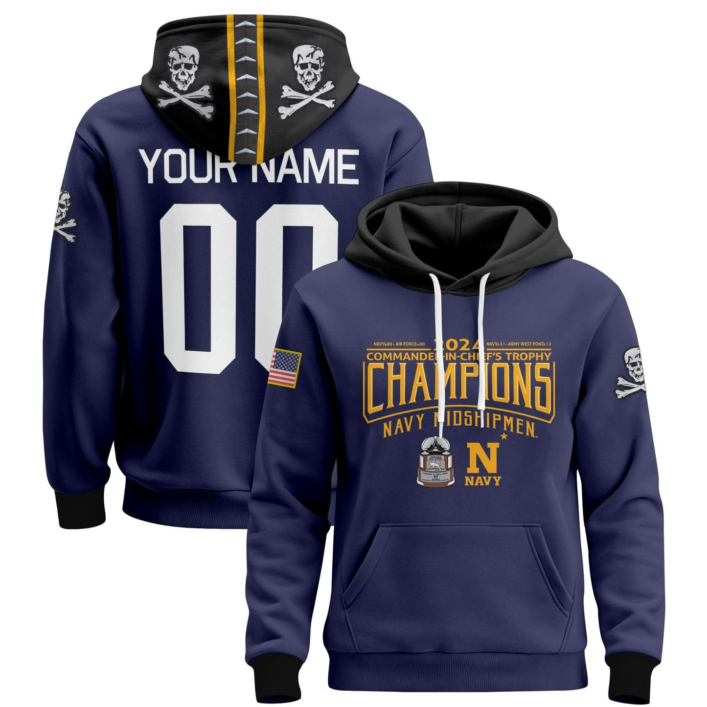 Navy Midshipmen 2024 Commander-In-Chief's Trophy Champions Patch Custom Pullover Hoodie - All Printed