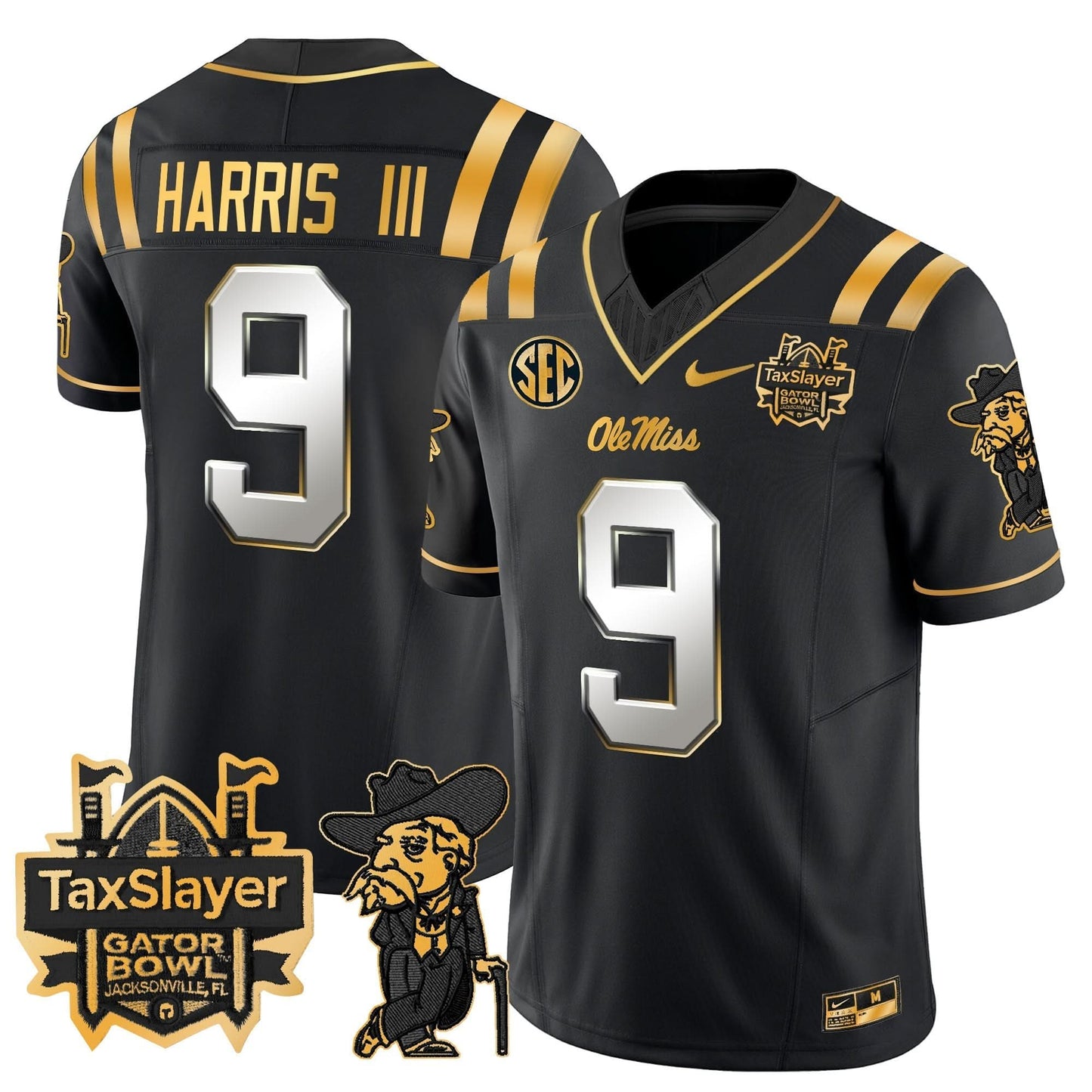 Ole Miss Rebels 2024 Gator Bowl Patch Gold Vapor Limited Jersey - All Stitched