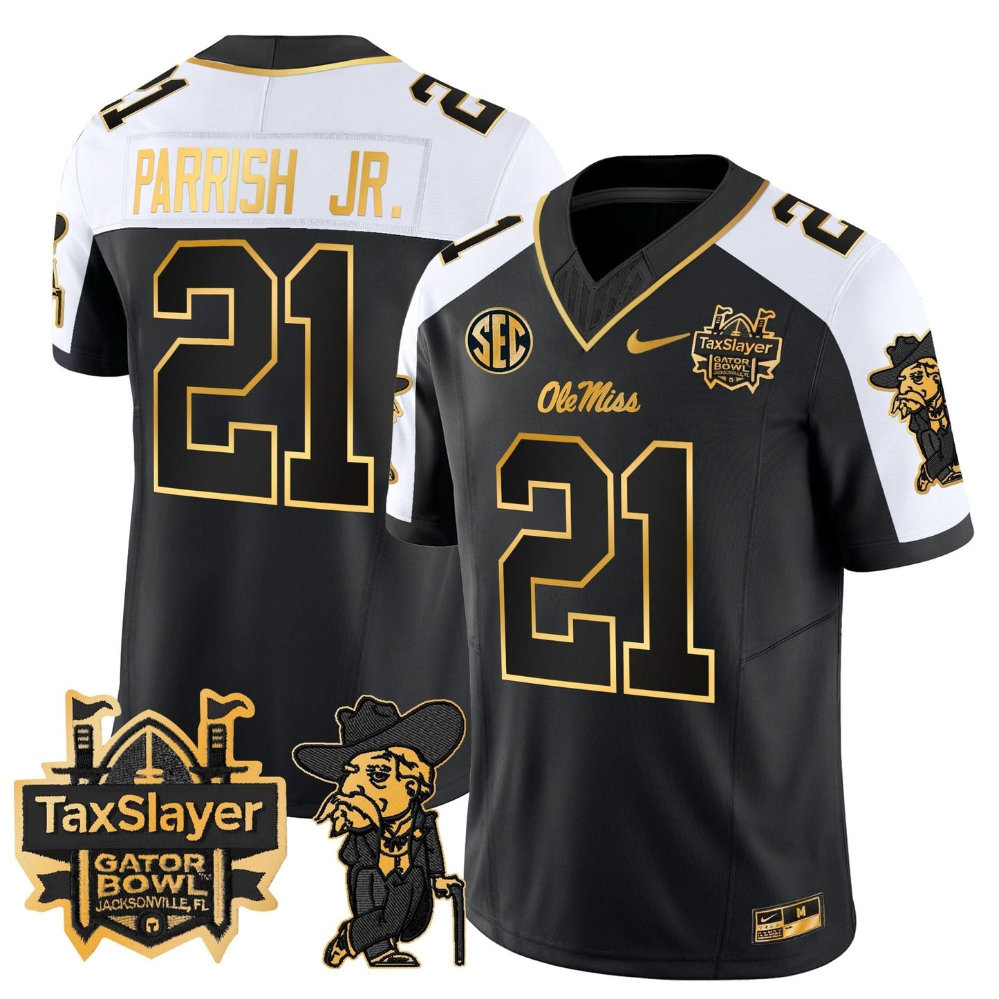 Ole Miss Rebels 2024 Gator Bowl Patch Gold Vapor Limited Jersey - All Stitched