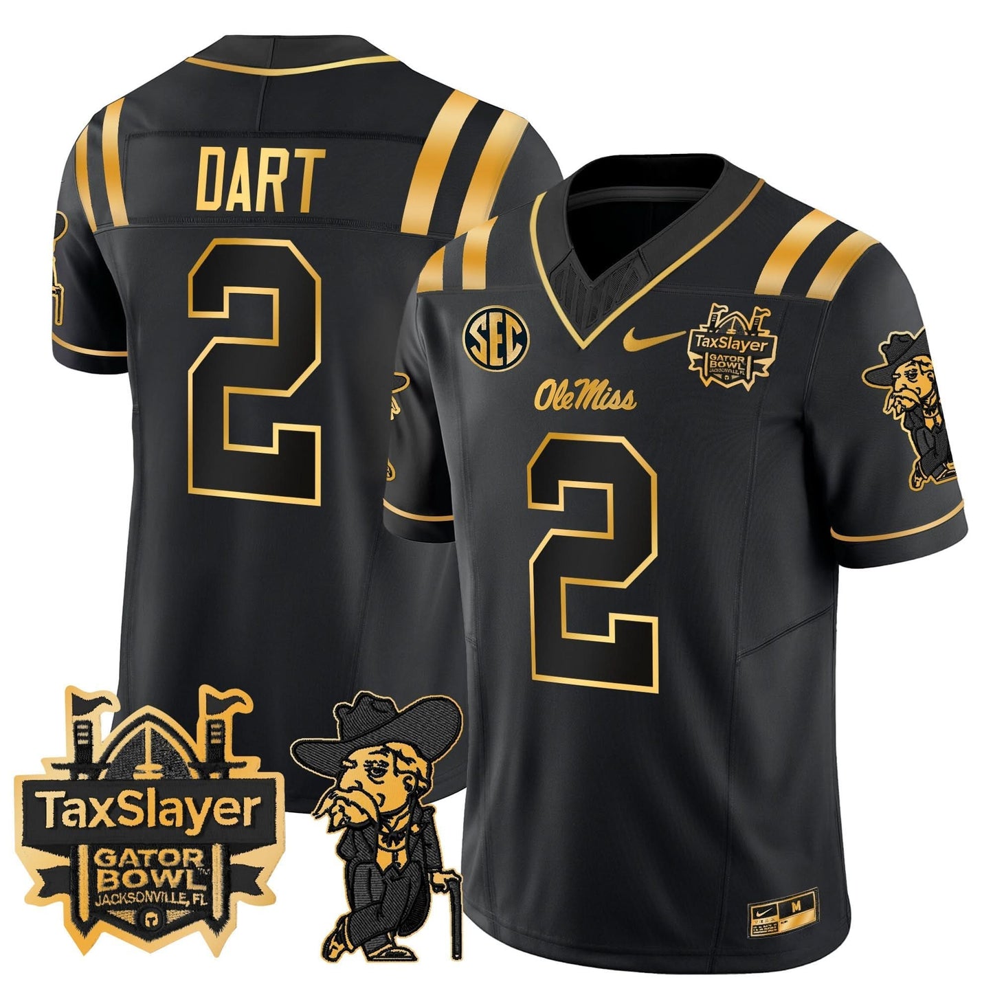 Ole Miss Rebels 2024 Gator Bowl Patch Gold Vapor Limited Jersey - All Stitched