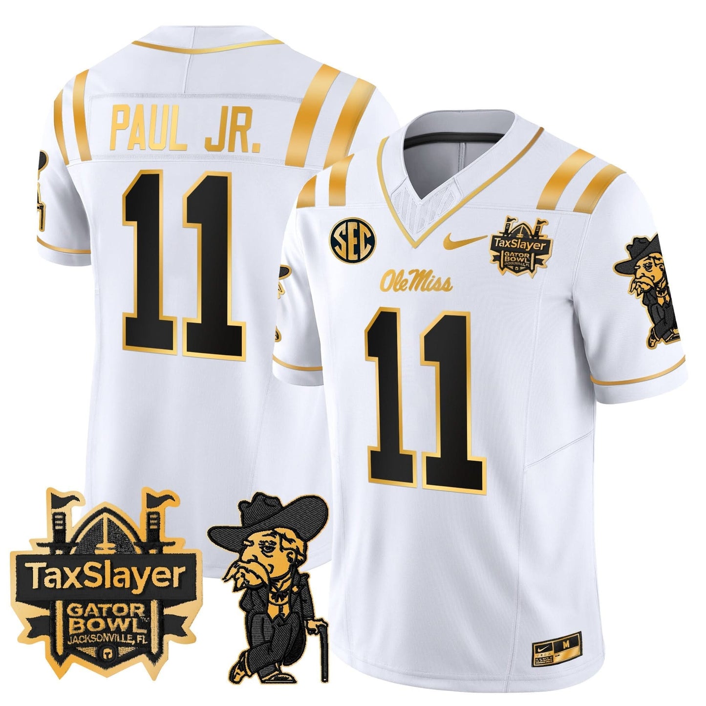 Ole Miss Rebels 2024 Gator Bowl Patch Gold Vapor Limited Jersey - All Stitched