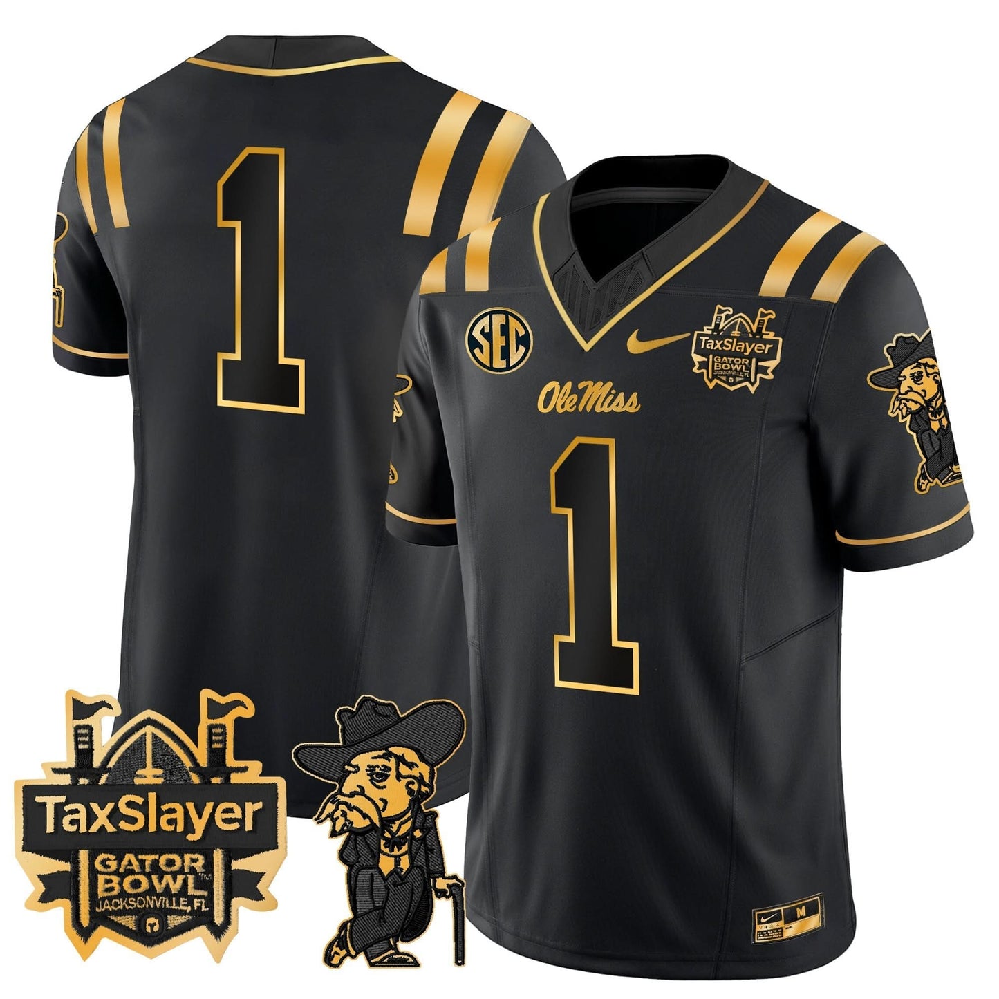 Ole Miss Rebels 2024 Gator Bowl Patch Gold Vapor Limited Jersey - All Stitched