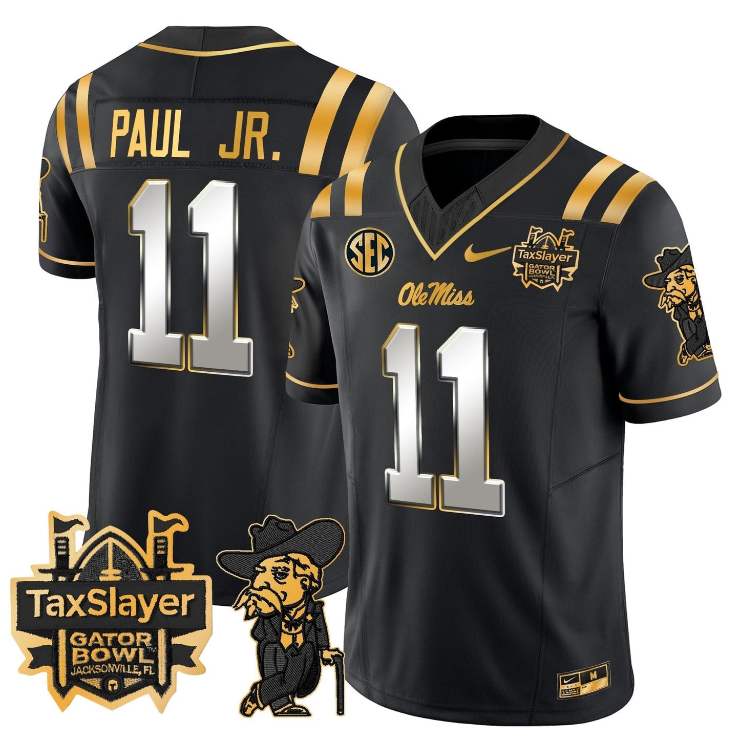 Ole Miss Rebels 2024 Gator Bowl Patch Gold Vapor Limited Jersey - All Stitched