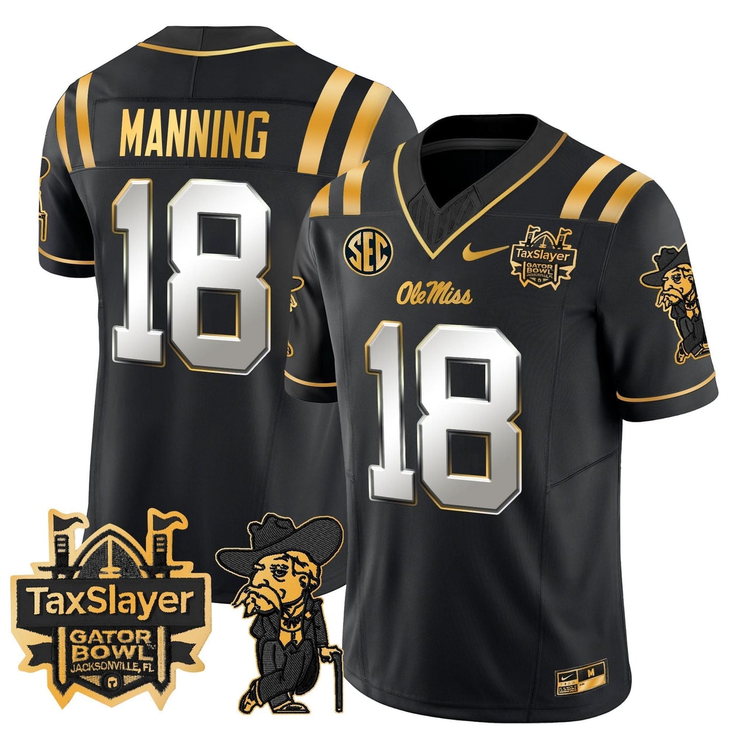 Ole Miss Rebels 2024 Gator Bowl Patch Gold Vapor Limited Jersey - All Stitched