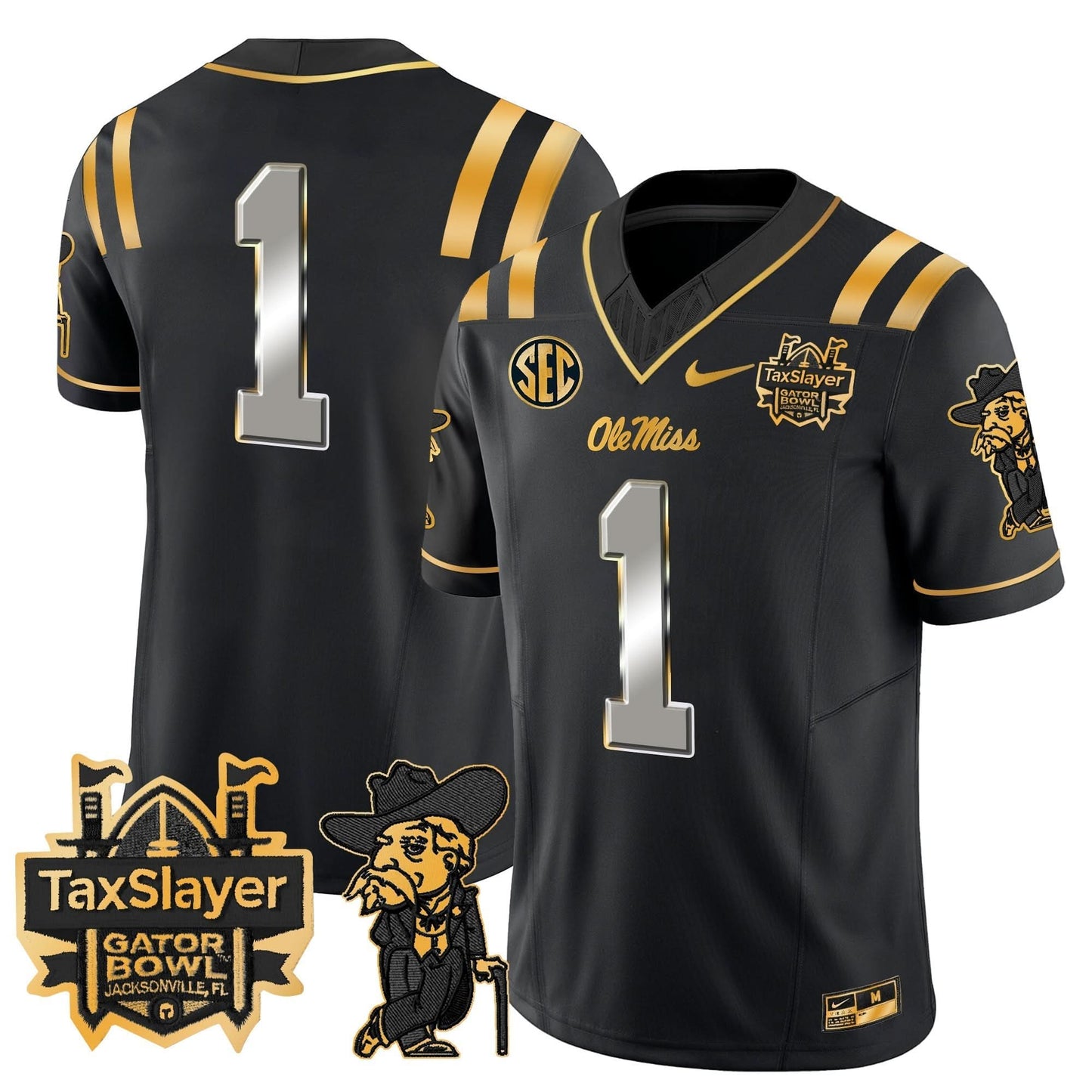 Ole Miss Rebels 2024 Gator Bowl Patch Gold Vapor Limited Jersey - All Stitched