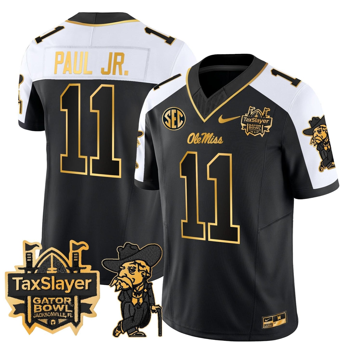 Ole Miss Rebels 2024 Gator Bowl Patch Gold Vapor Limited Jersey - All Stitched