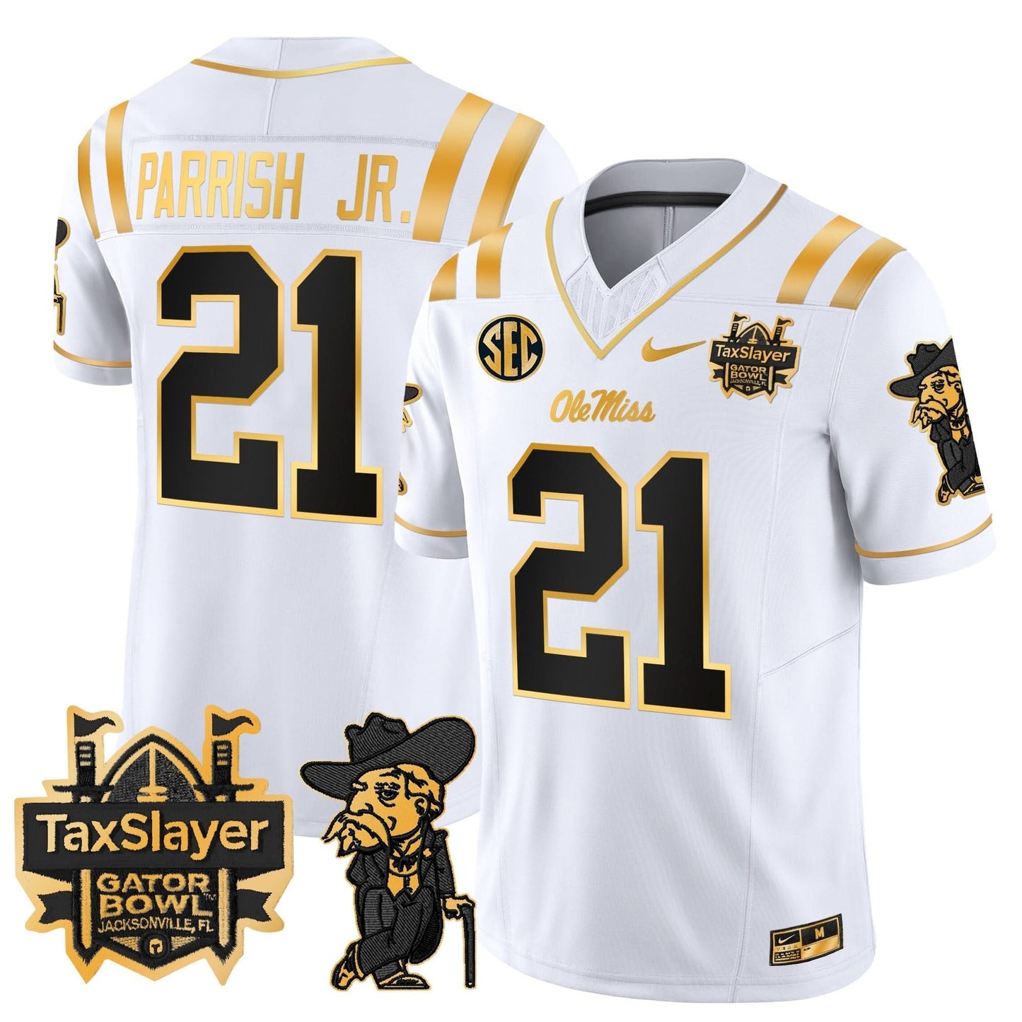 Ole Miss Rebels 2024 Gator Bowl Patch Gold Vapor Limited Jersey - All Stitched