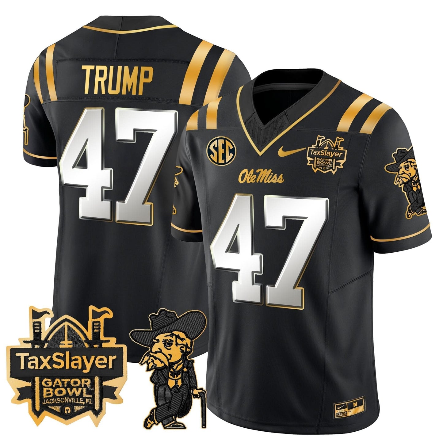 Ole Miss Rebels 2024 Gator Bowl Patch Gold Vapor Limited Jersey - All Stitched