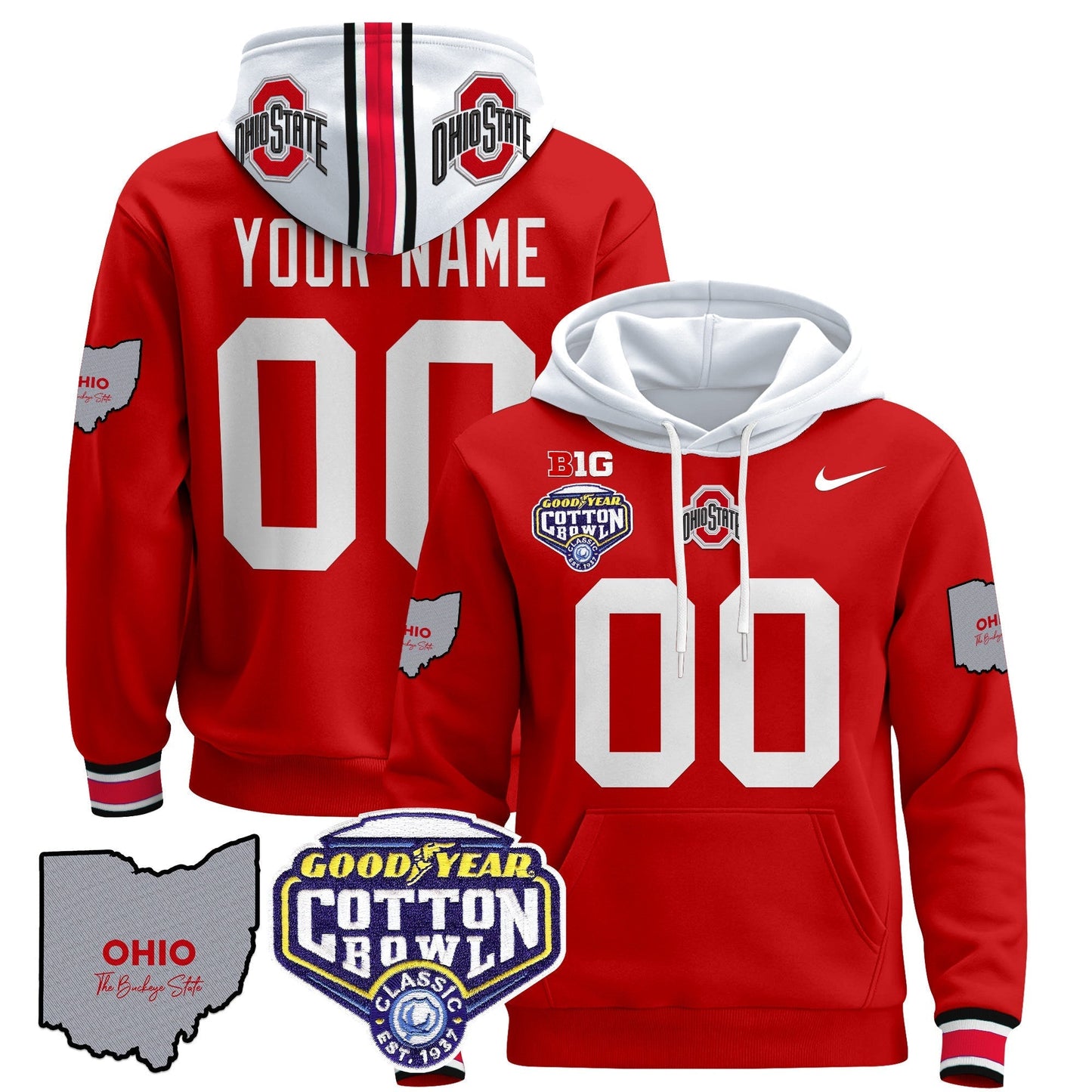 Ohio State Buckeyes Cotton Bowl Patch Custom Pullover Hoodie