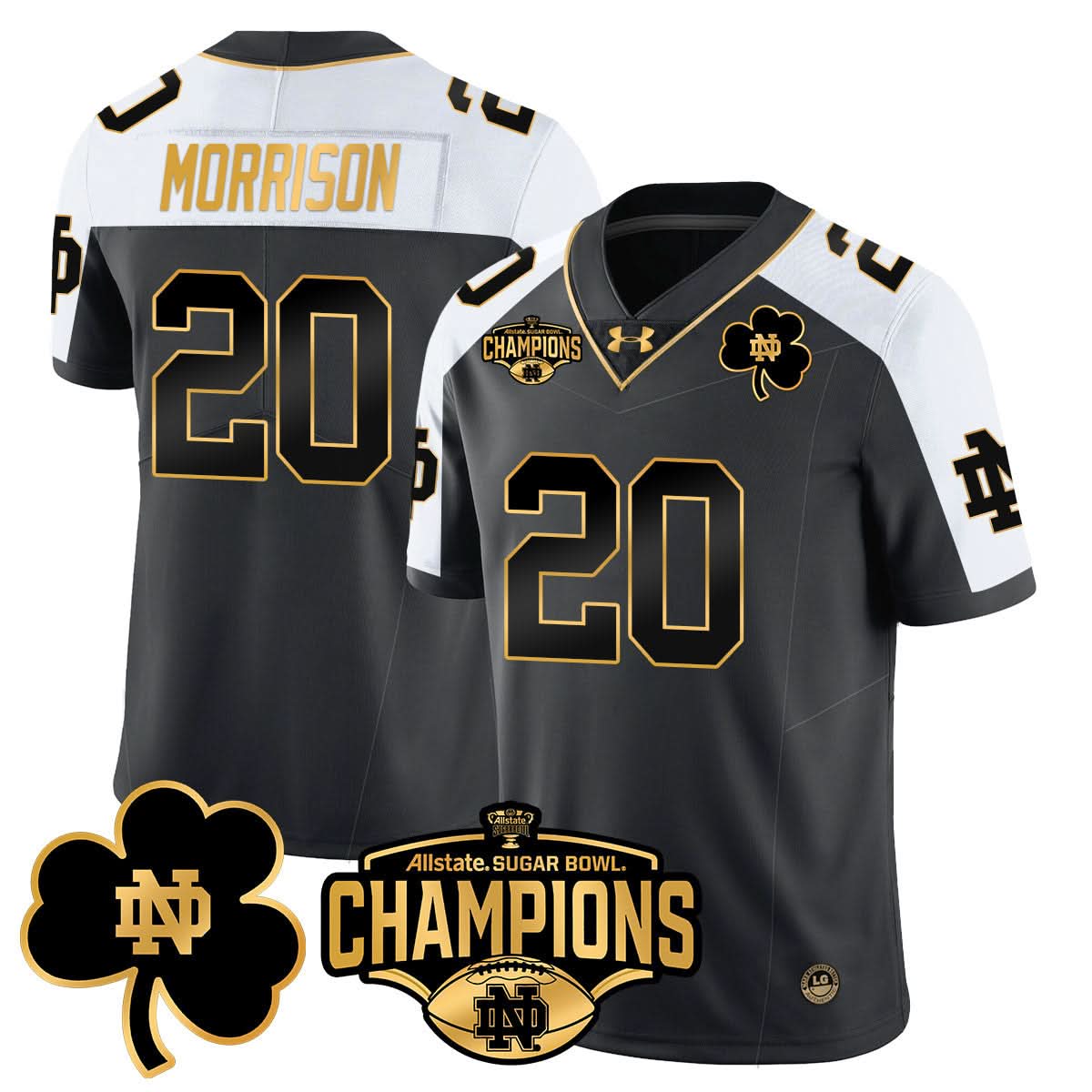 Notre Dame Fighting Irish 2025 Sugar Bowl Champions Gold Jersey - All Stitched
