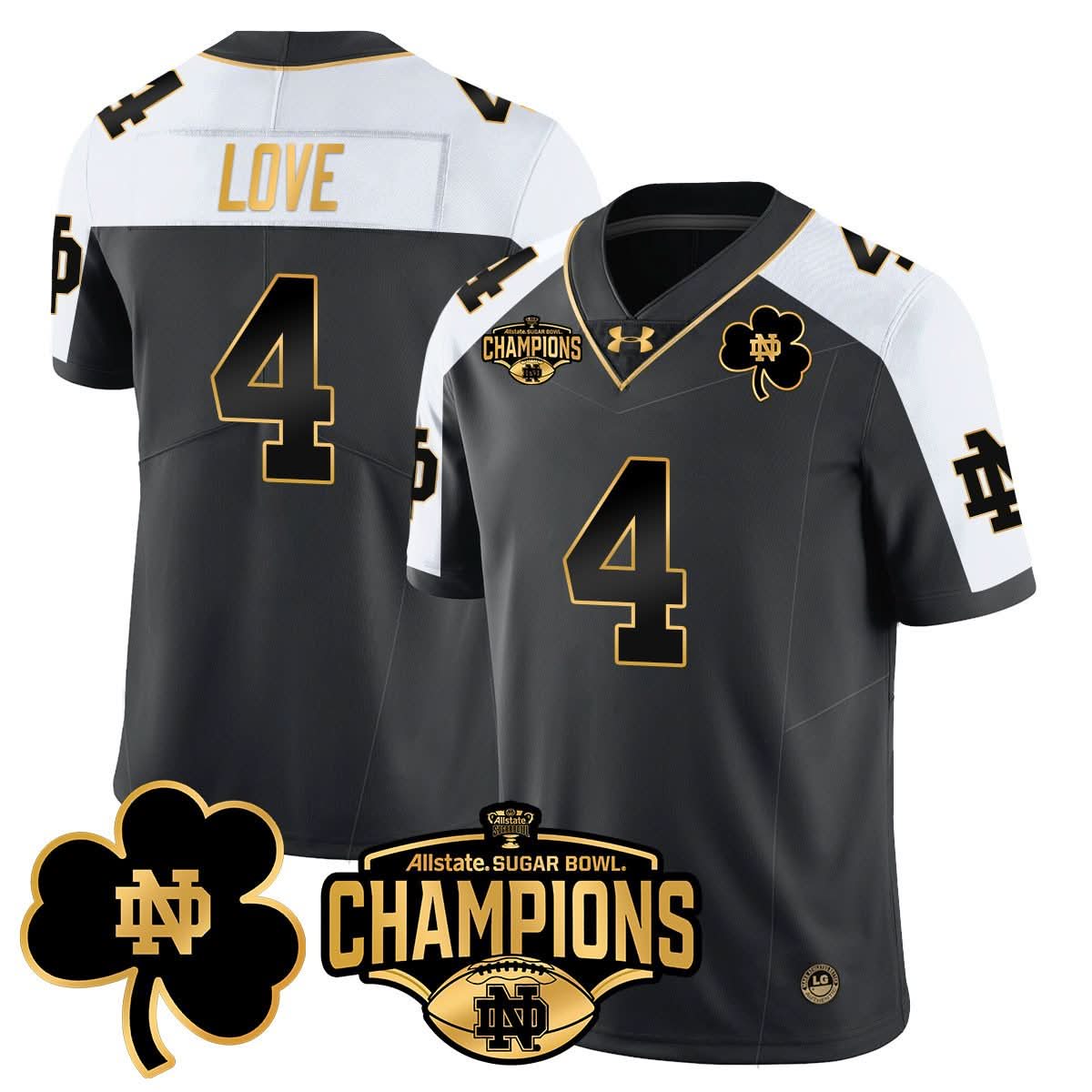 Notre Dame Fighting Irish 2025 Sugar Bowl Champions Gold Jersey - All Stitched