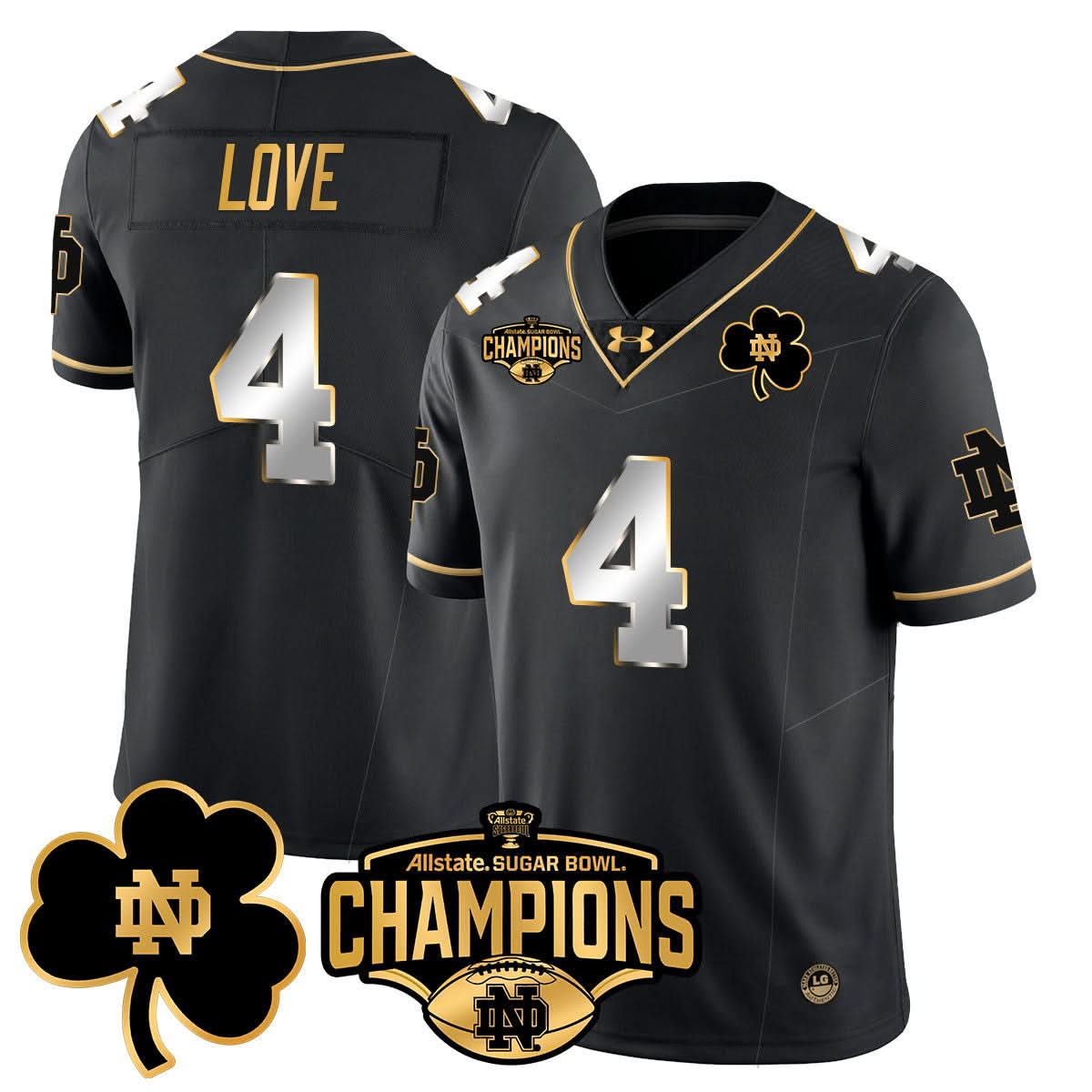 Notre Dame Fighting Irish 2025 Sugar Bowl Champions Gold Jersey - All Stitched
