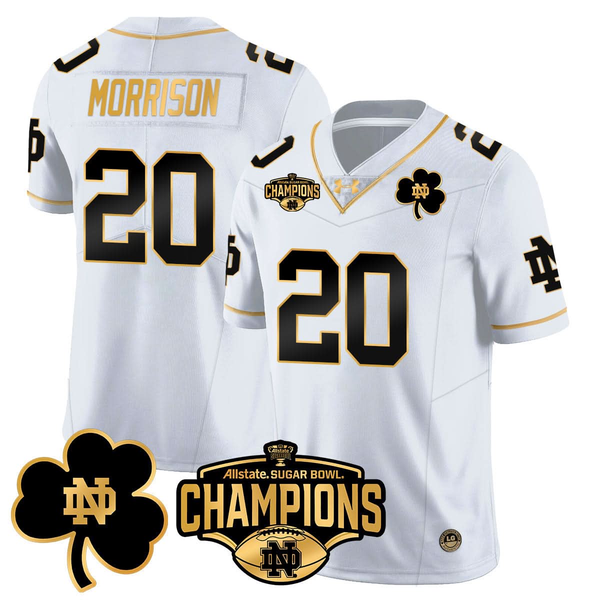 Notre Dame Fighting Irish 2025 Sugar Bowl Champions Gold Jersey - All Stitched