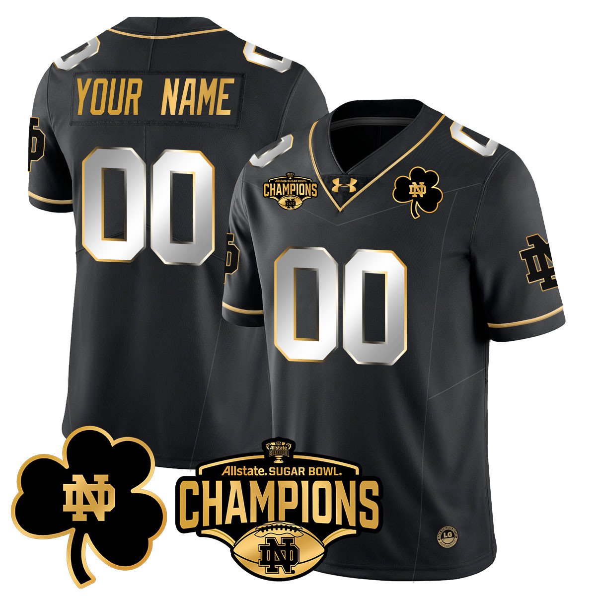 Custom ND 2025 Sugar Bowl Champions Gold Jersey - All Stitched