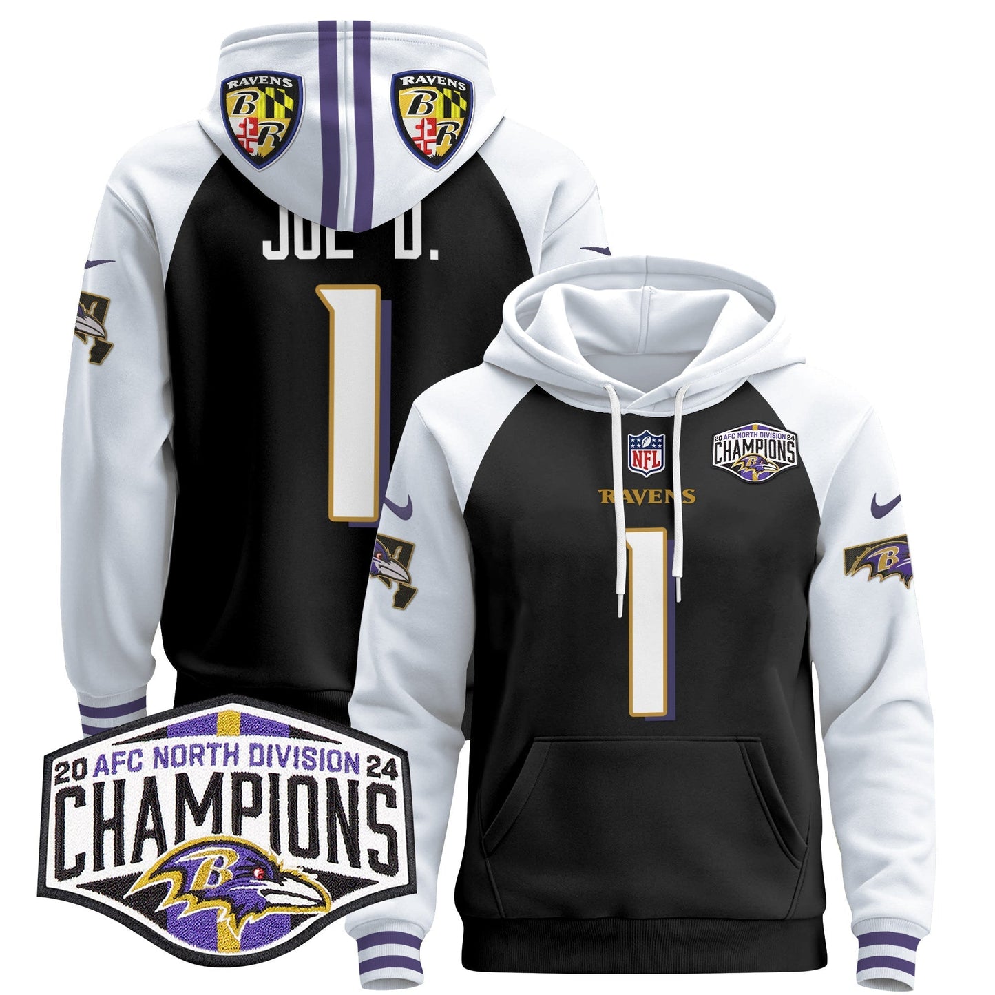 BAL 2024 AFC North Division Champions Patch Pullover Hoodie V2 - All Stitched