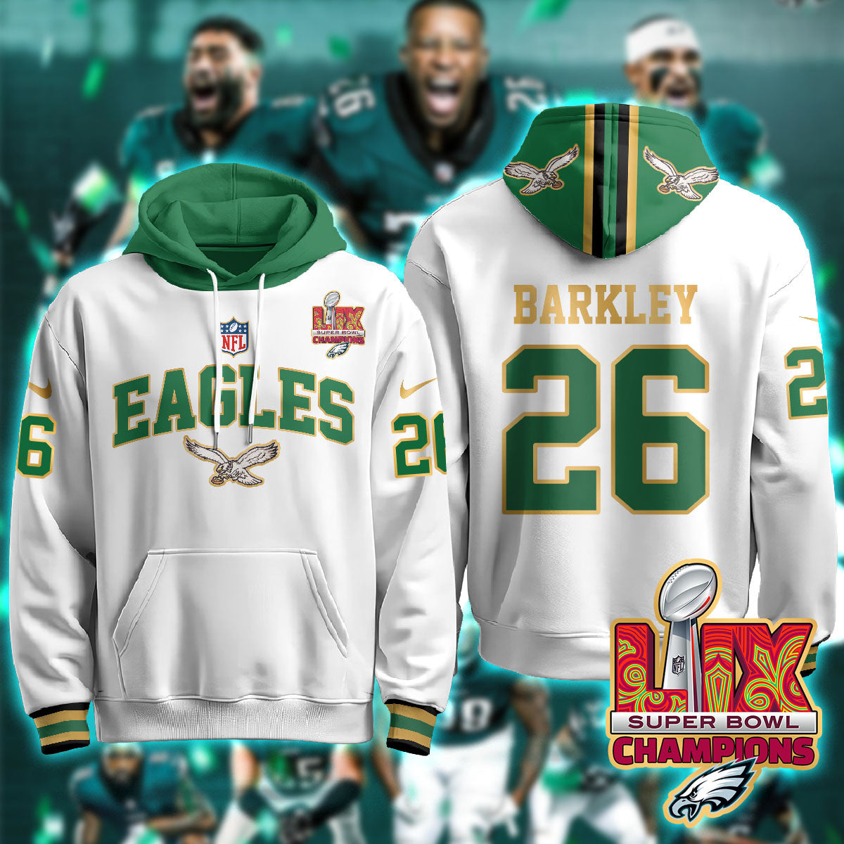 PHI Super Bowl LIX Champions Gold Hoodie N2R