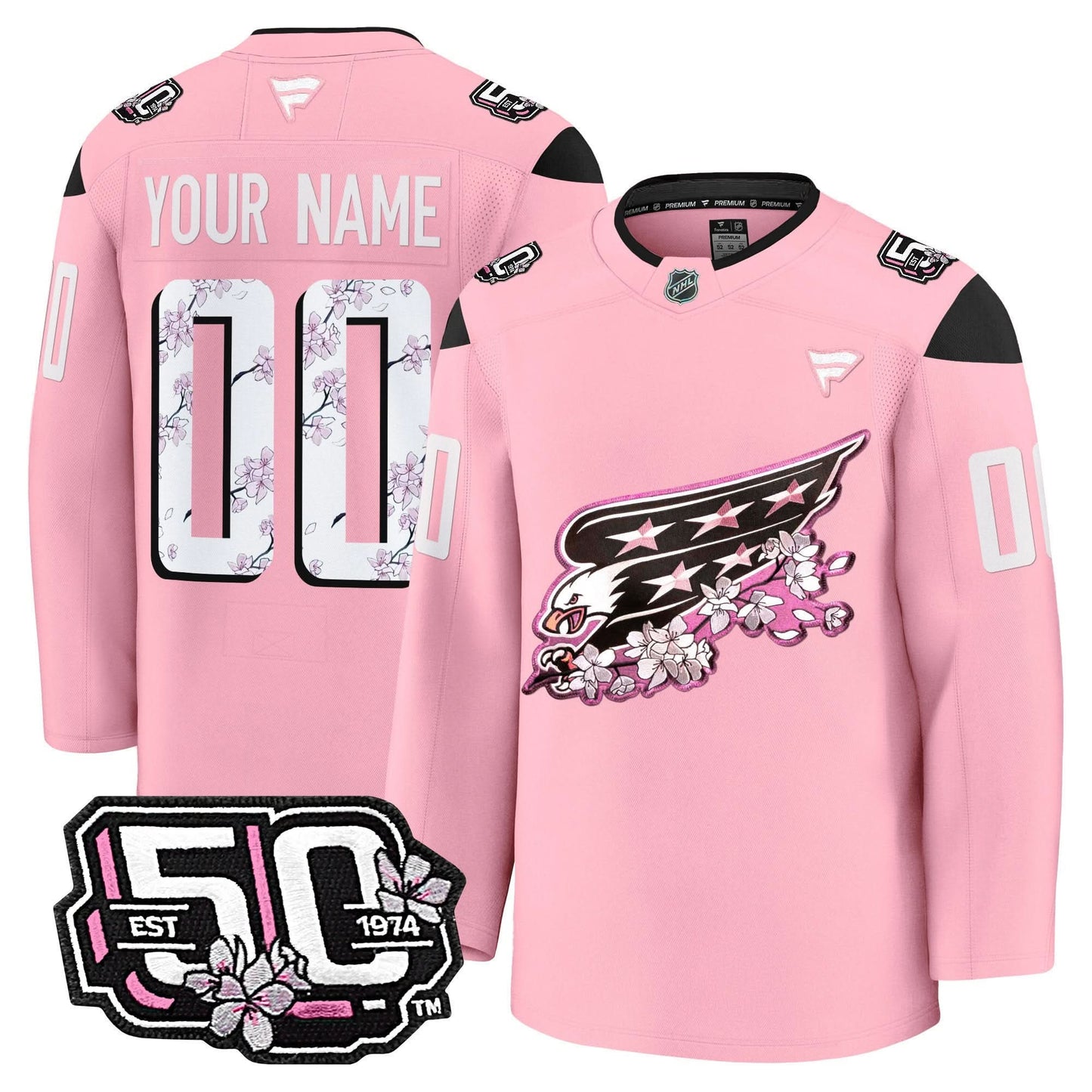 Washington Capitals 50th Anniversary Cherry Blossom Premium Custom Jersey - All Stitched
