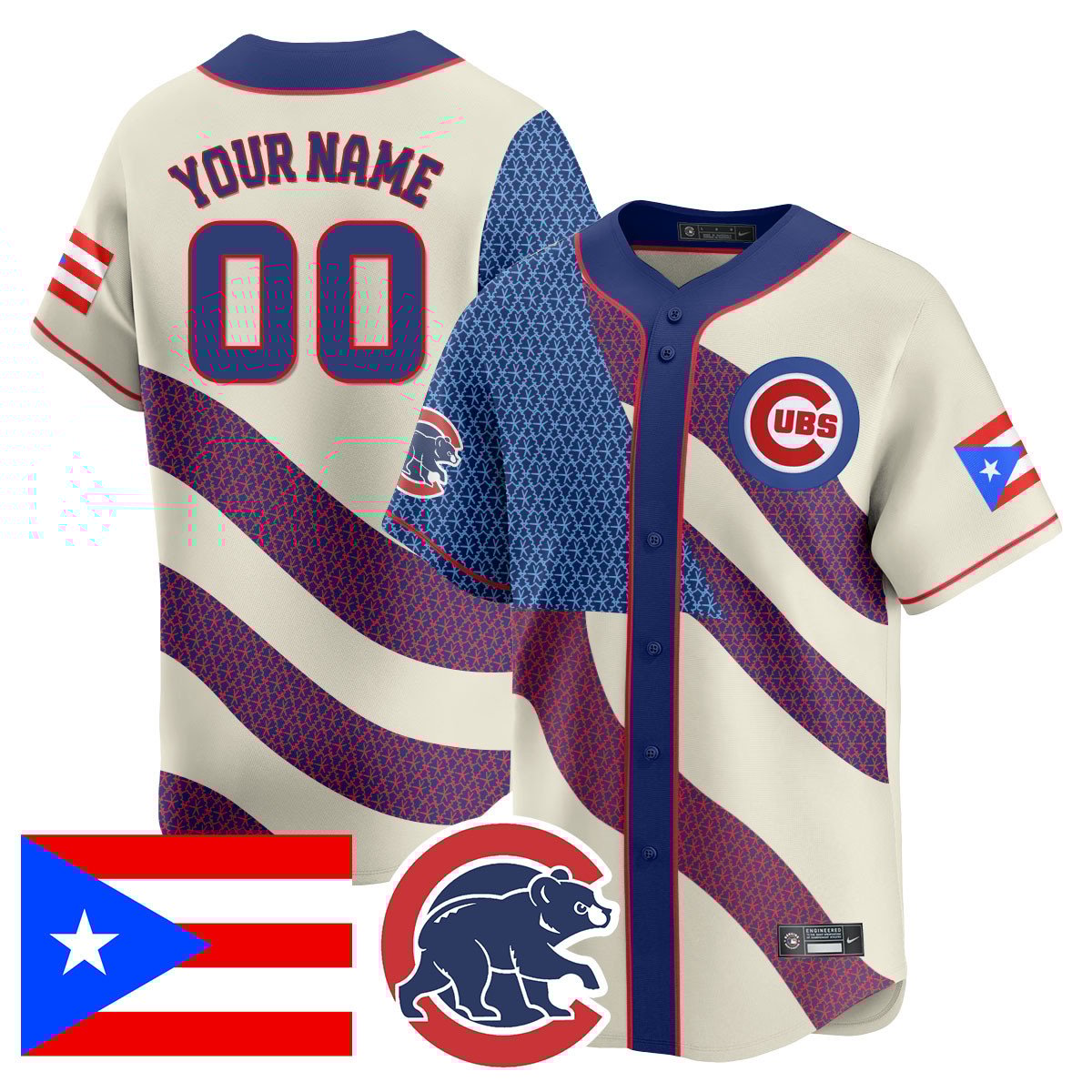 Custom Gender/Name Chicago Cubs Puerto Rican Heritage Jersey - All Stitched