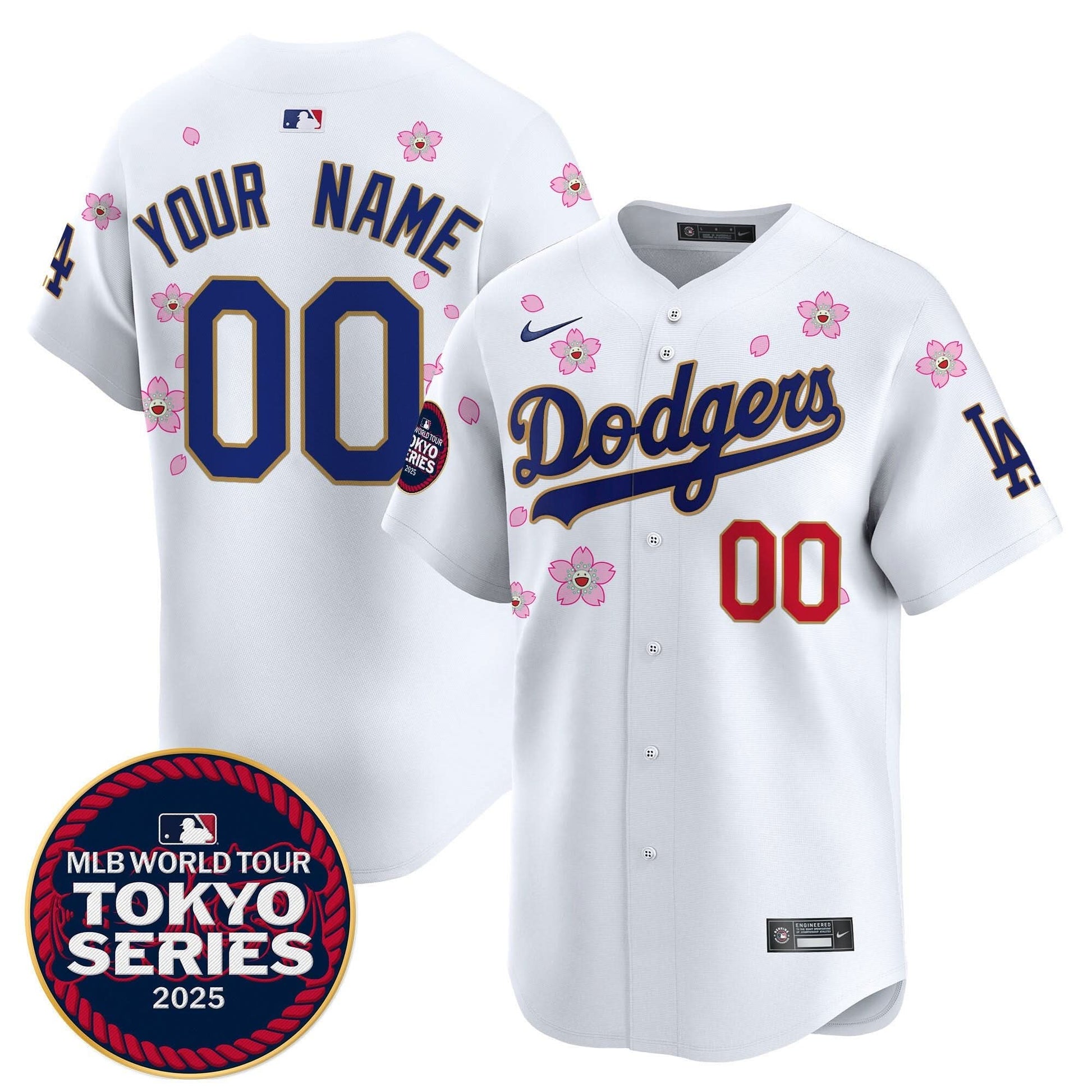 Dodgers Tokyo Series 2025 Gold Trim Vapor Premier Limited Custom Jersey - Stitched
