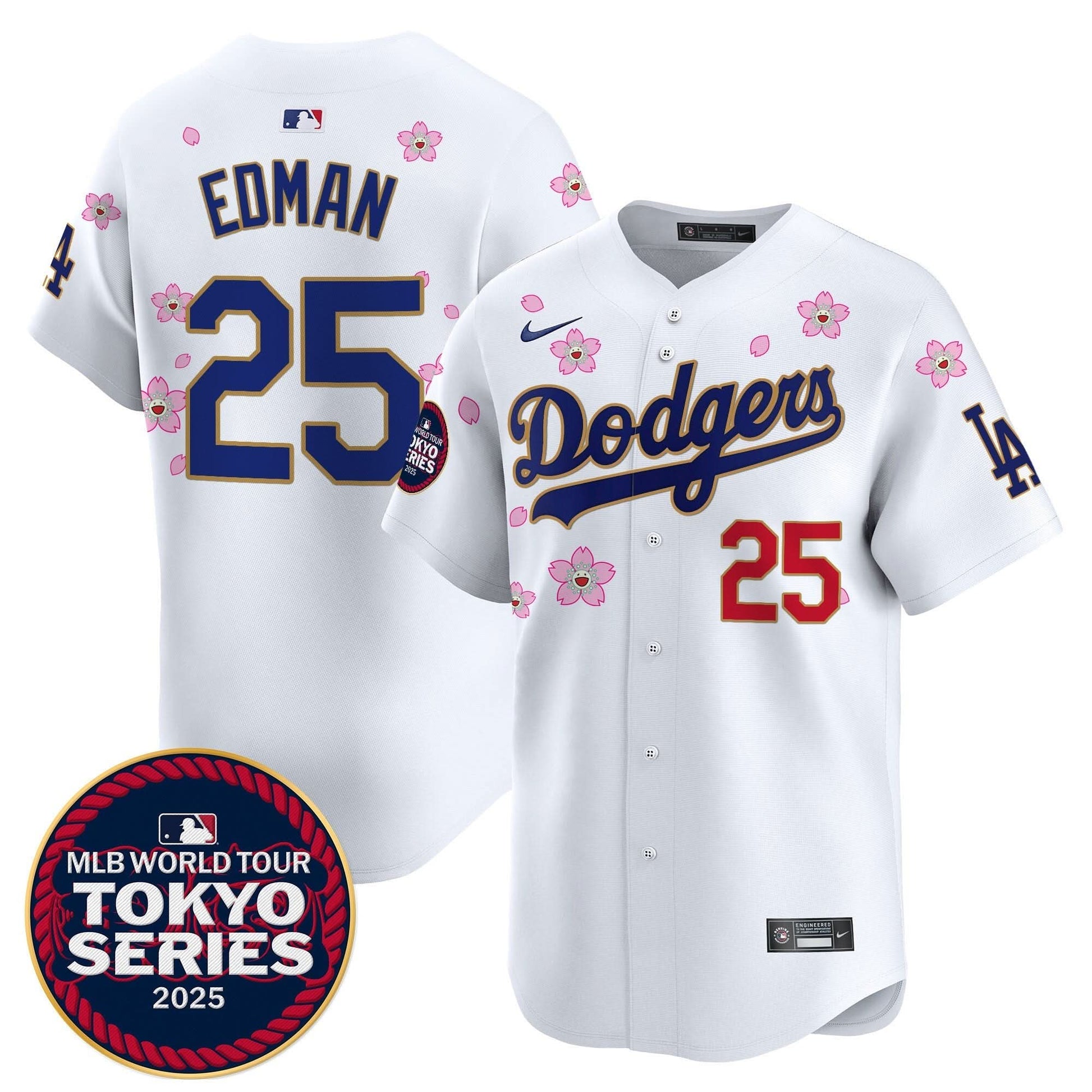 Men's Dodgers Tokyo Series 2025 Gold Trim Vapor Premier Limited Jersey V2 - Stitched