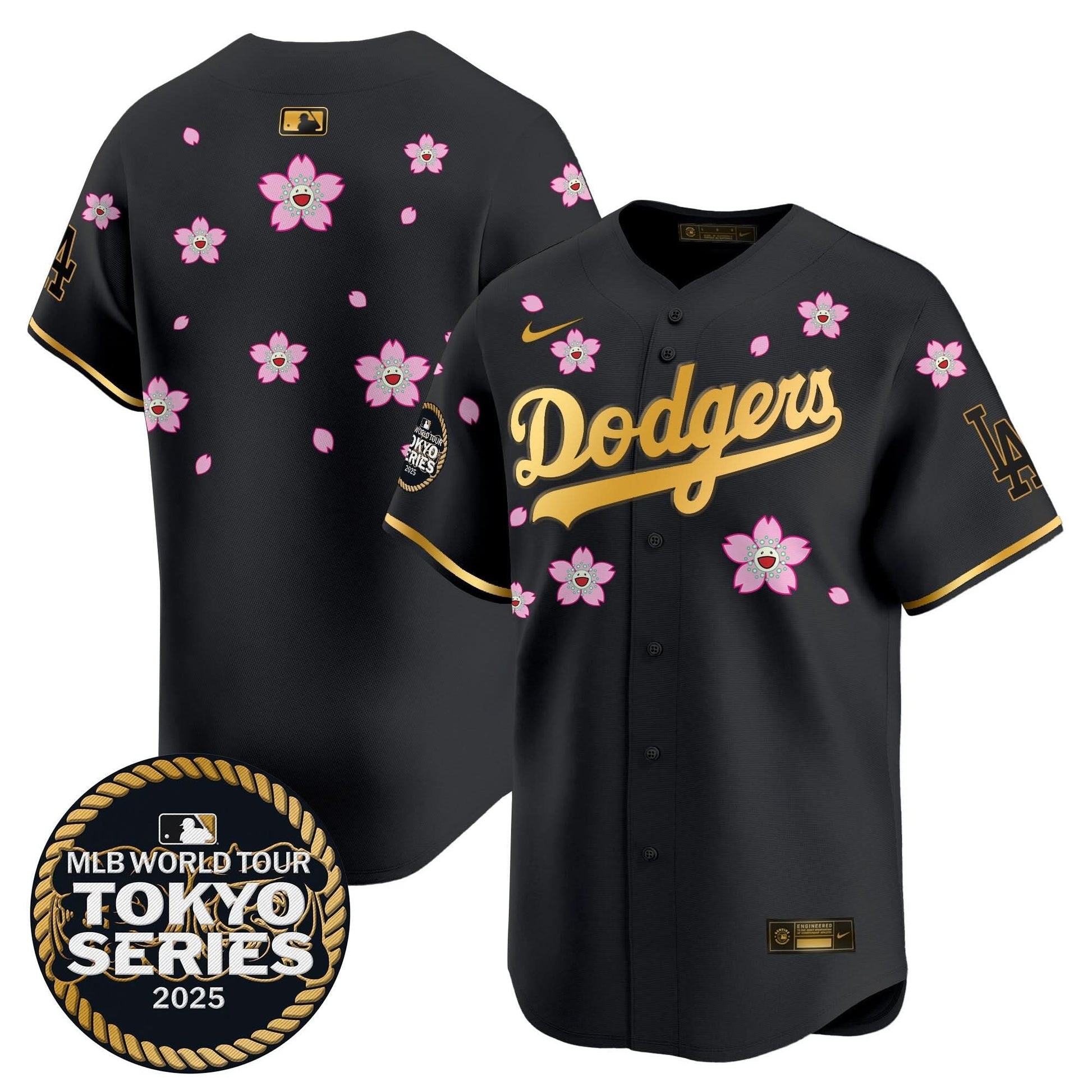 Men's Dodgers Tokyo Series 2025 Gold Trim Vapor Premier Limited Jersey V2 - Stitched