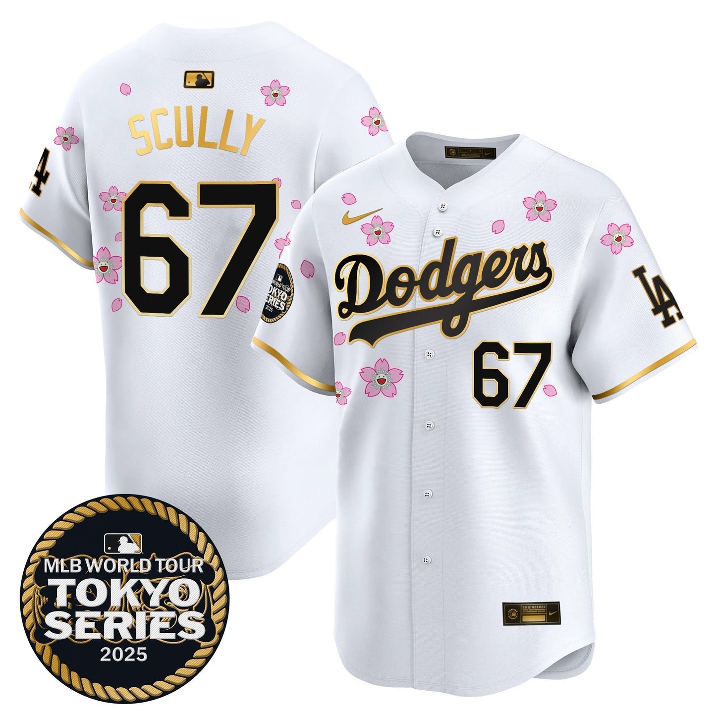 Men's Dodgers Tokyo Series 2025 Gold Trim Vapor Premier Limited Jersey V2 - Stitched