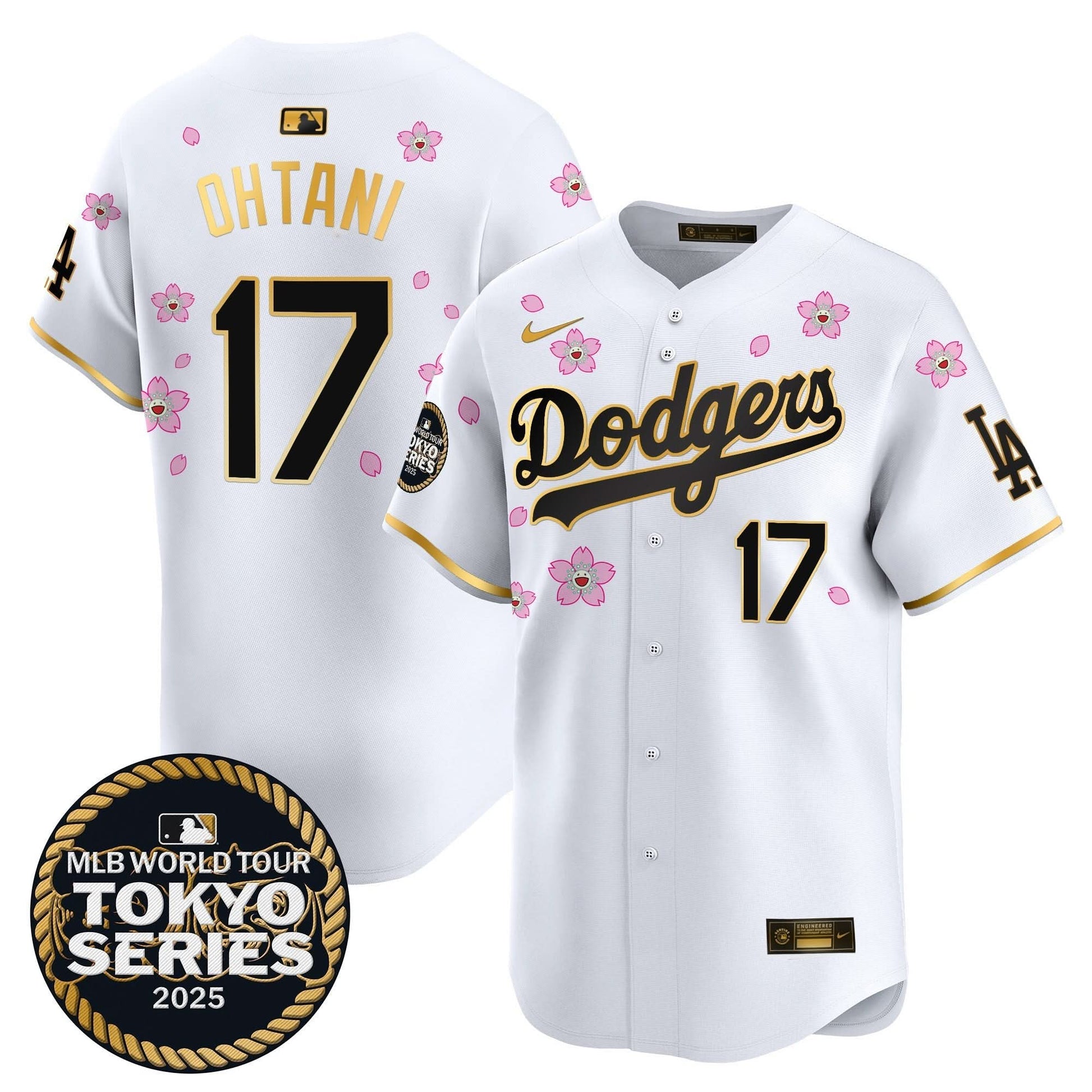 Men's Dodgers Tokyo Series 2025 Gold Trim Vapor Premier Limited Jersey V2 - Stitched