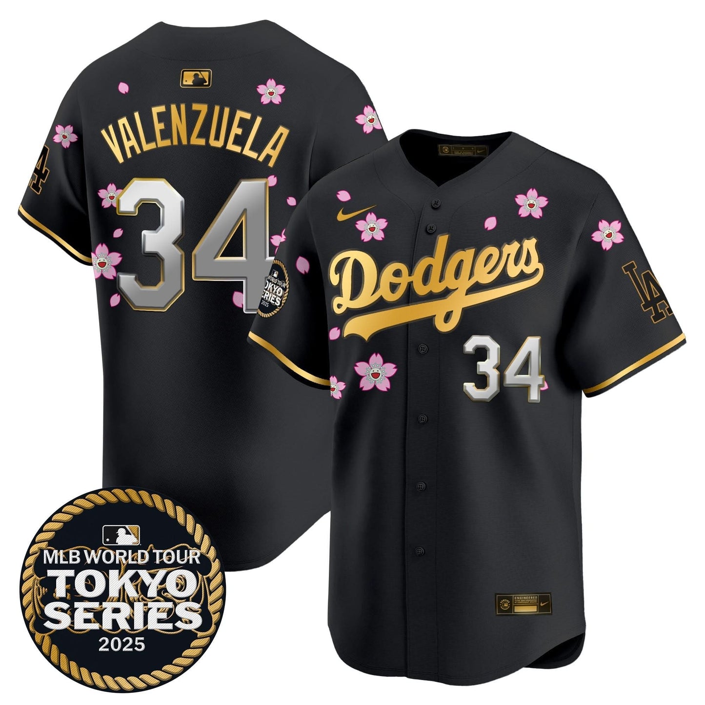 Men's Dodgers Tokyo Series 2025 Gold Trim Vapor Premier Limited Jersey V2 - Stitched