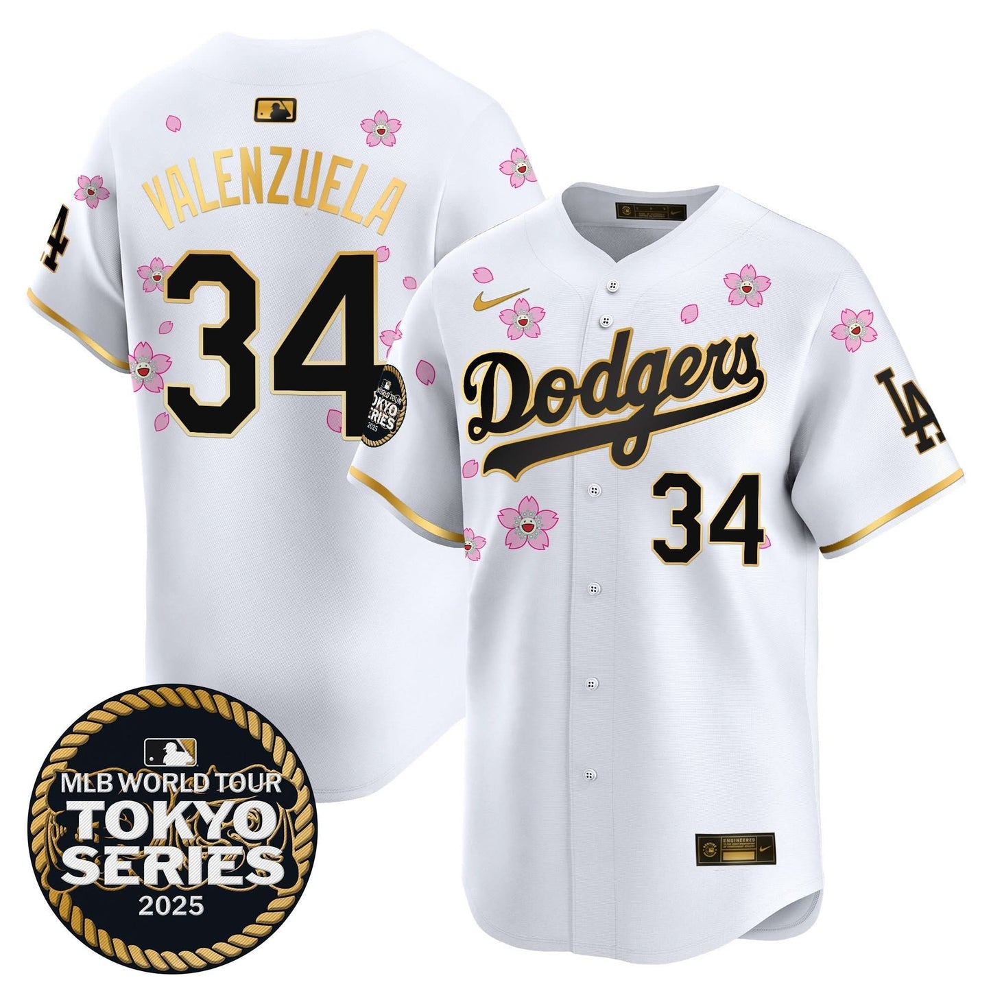 Men's Dodgers Tokyo Series 2025 Gold Trim Vapor Premier Limited Jersey V2 - Stitched
