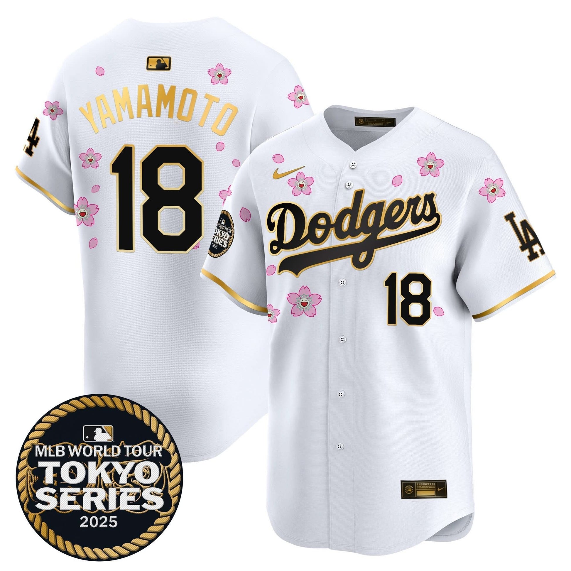 Men's Dodgers Tokyo Series 2025 Gold Trim Vapor Premier Limited Jersey V2 - Stitched
