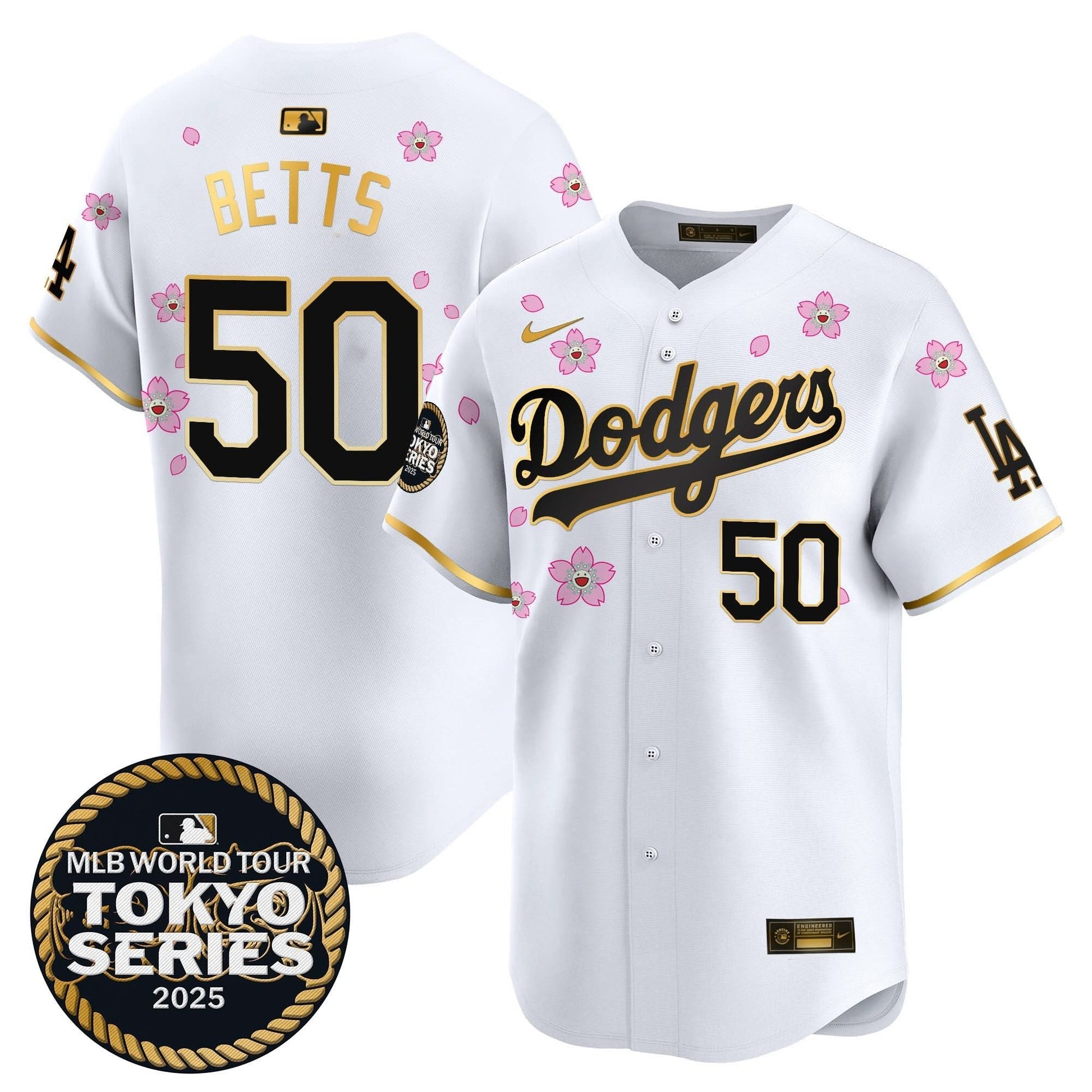 Men's Dodgers Tokyo Series 2025 Gold Trim Vapor Premier Limited Jersey V2 - Stitched