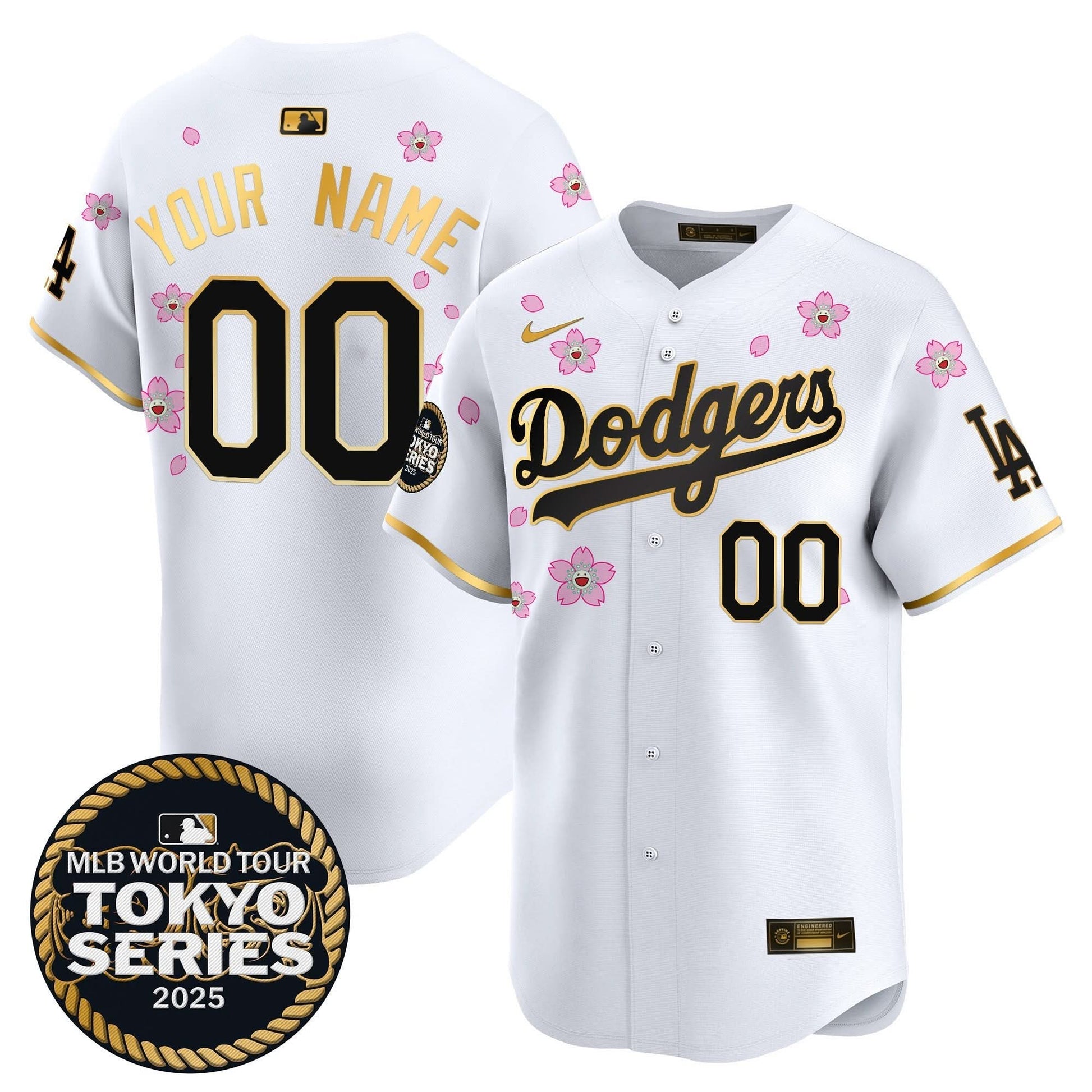 Dodgers Tokyo Series 2025 Gold Trim Vapor Premier Limited Custom Jersey V2 - Stitched