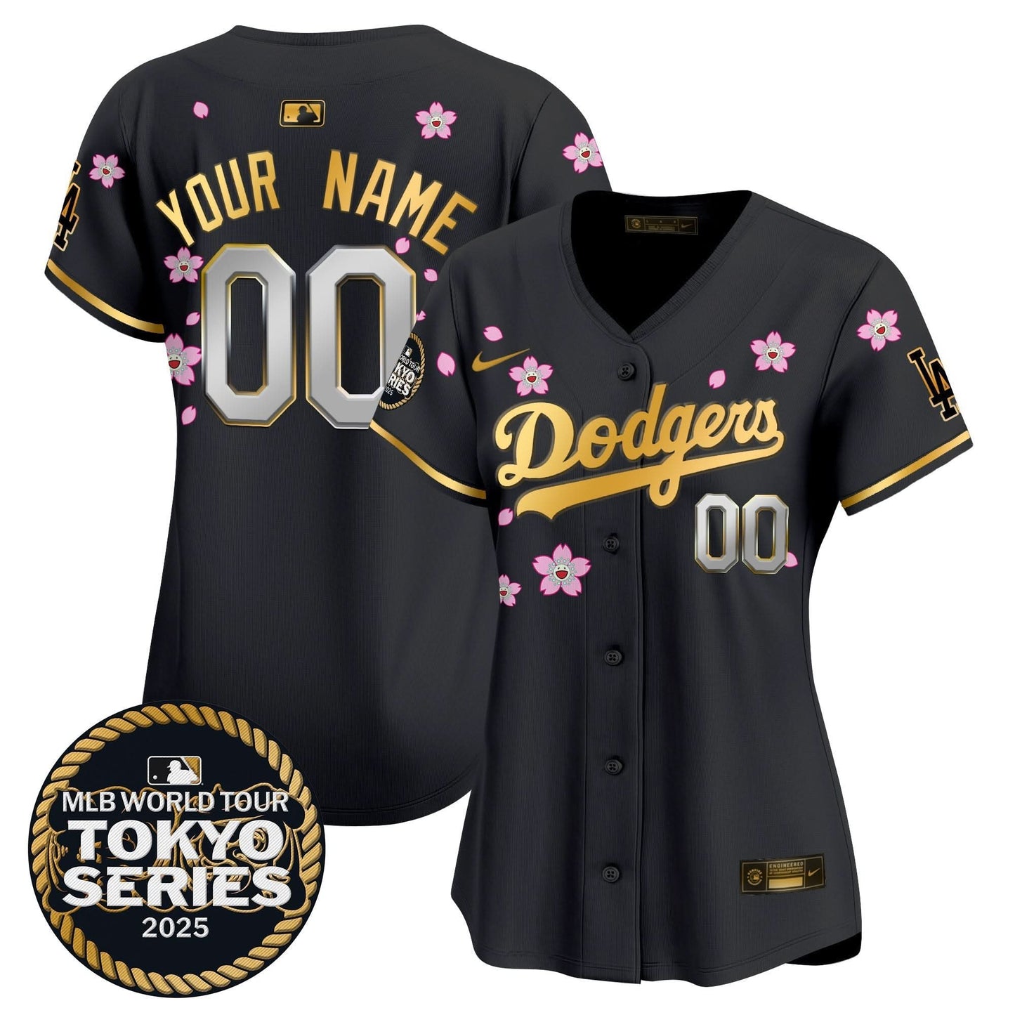 Dodgers Tokyo Series 2025 Gold Trim Vapor Premier Limited Custom Jersey V2 - Stitched