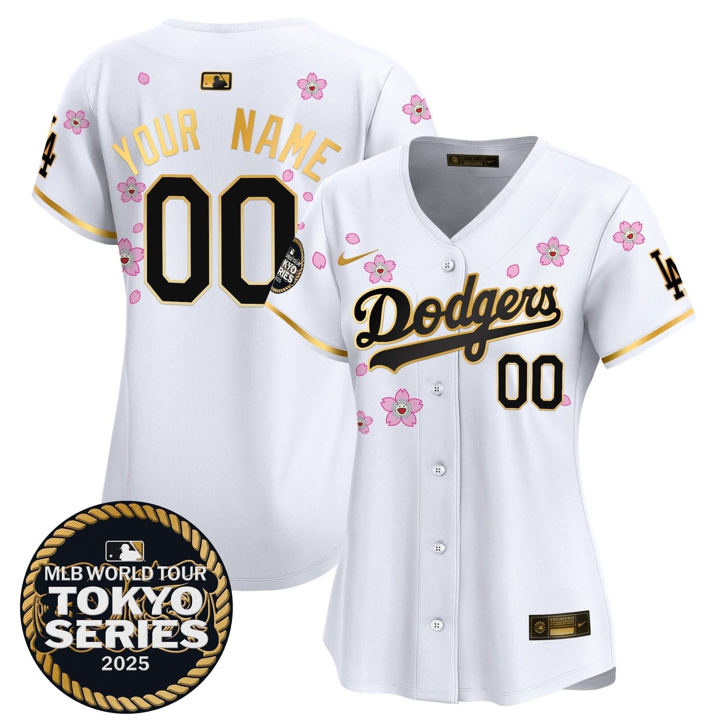 Dodgers Tokyo Series 2025 Gold Trim Vapor Premier Limited Custom Jersey V2 - Stitched