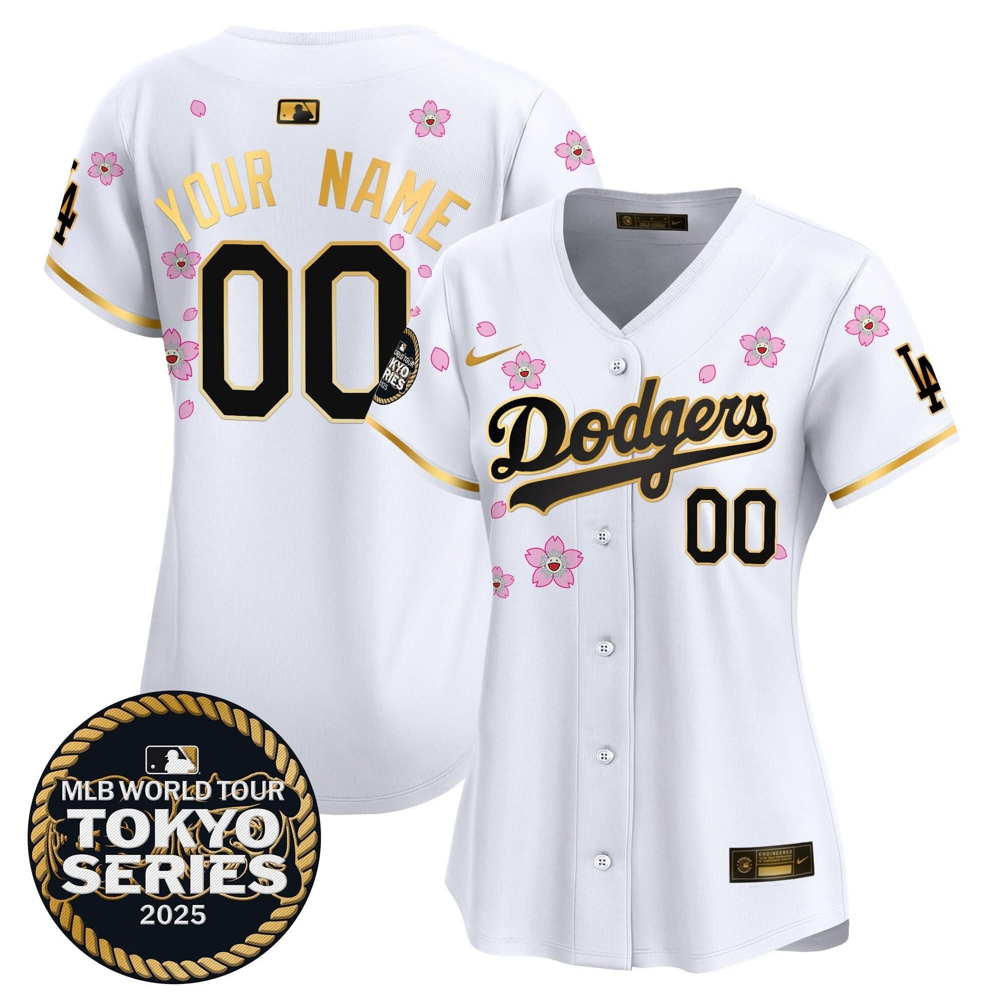 Dodgers Tokyo Series 2025 Gold Trim Vapor Premier Limited Custom Jersey V2 - Stitched