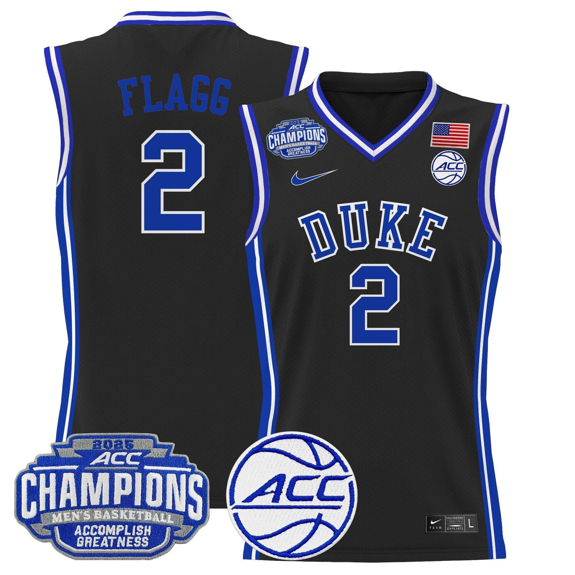 Men's Duke Blue Devils 2025 ACC Conference Tournament Champions Basketball Jersey - All Stitched