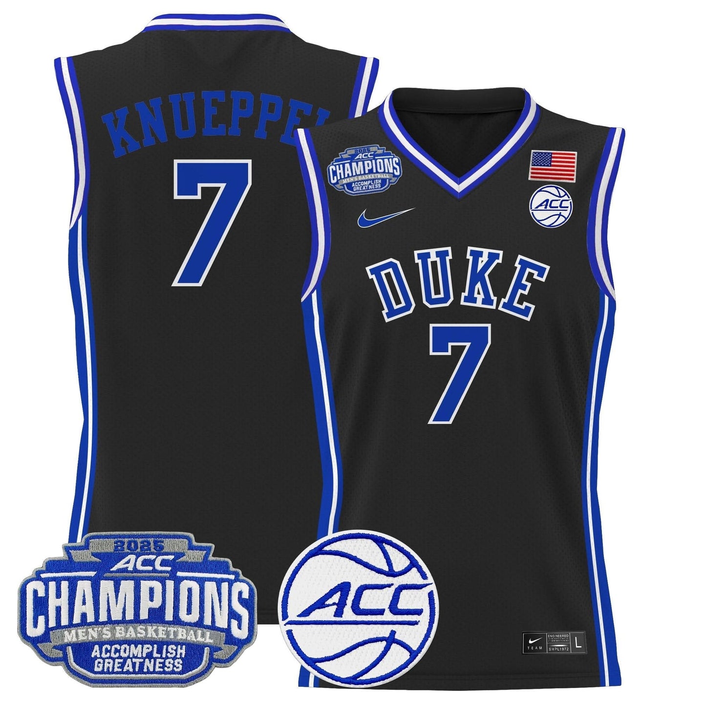 Men's Duke Blue Devils 2025 ACC Conference Tournament Champions Basketball Jersey - All Stitched