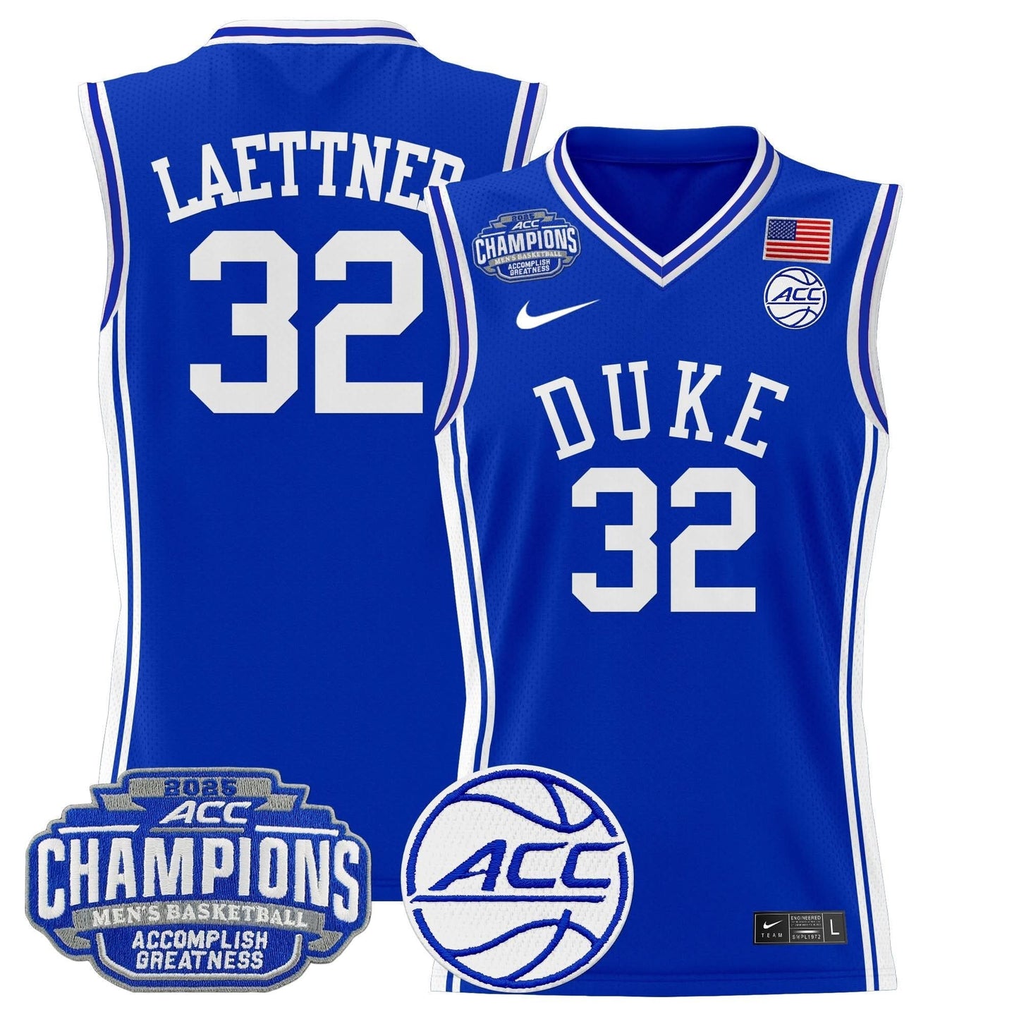 Men's Duke Blue Devils 2025 ACC Conference Tournament Champions Basketball Jersey - All Stitched