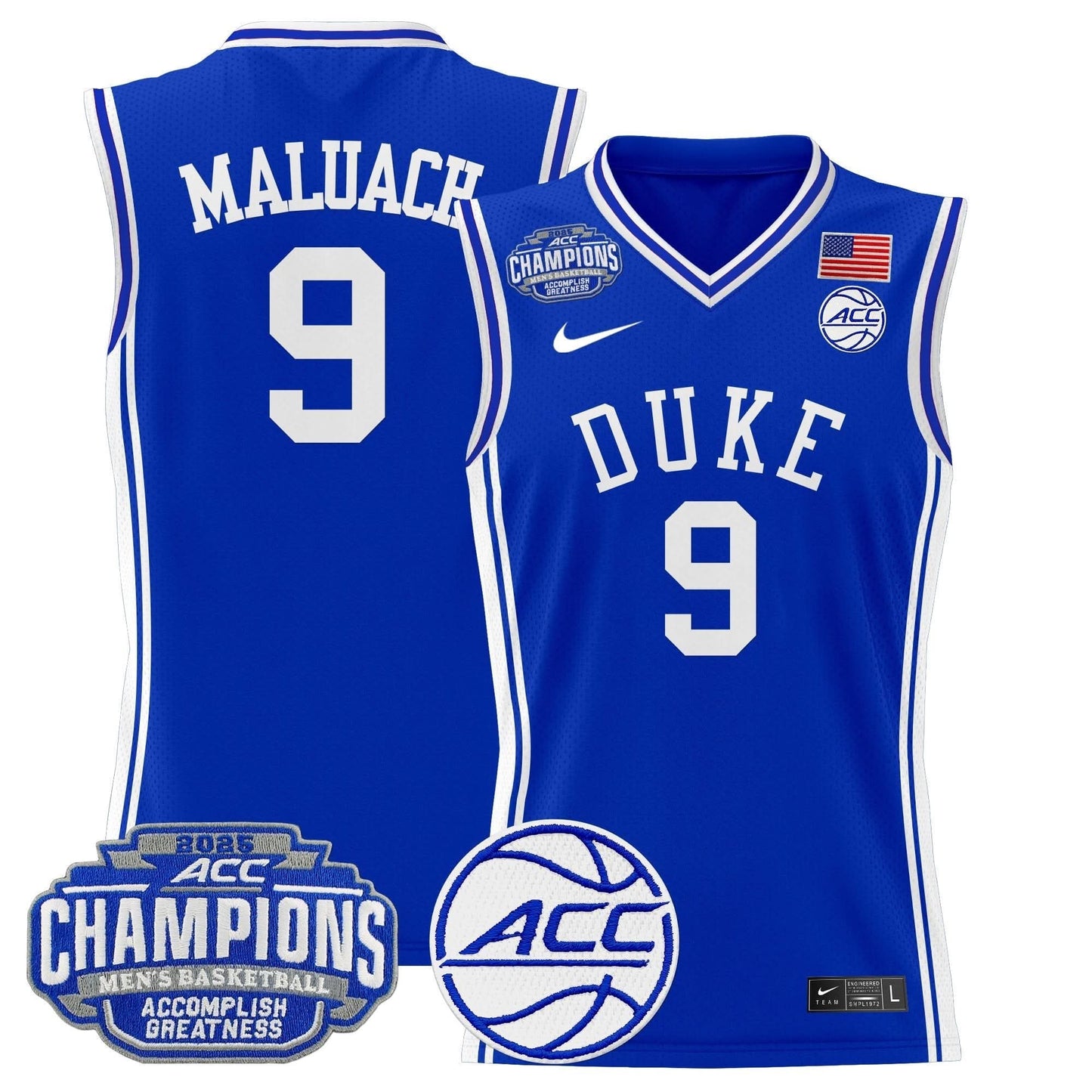 Men's Duke Blue Devils 2025 ACC Conference Tournament Champions Basketball Jersey - All Stitched
