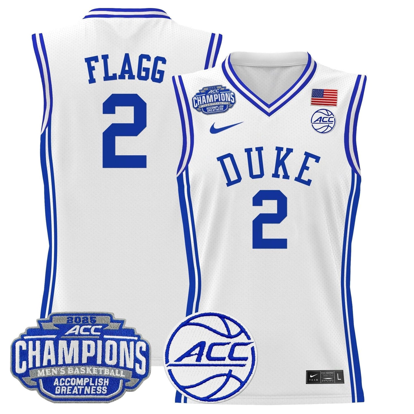 Men's Duke Blue Devils 2025 ACC Conference Tournament Champions Basketball Jersey - All Stitched